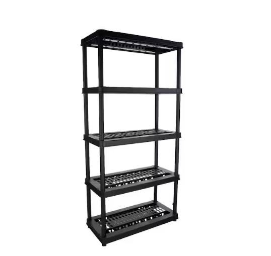 5 Tier Plastic Garage Storage Unit in Black (36 in, W x 73.5 in H x 18 in. D)