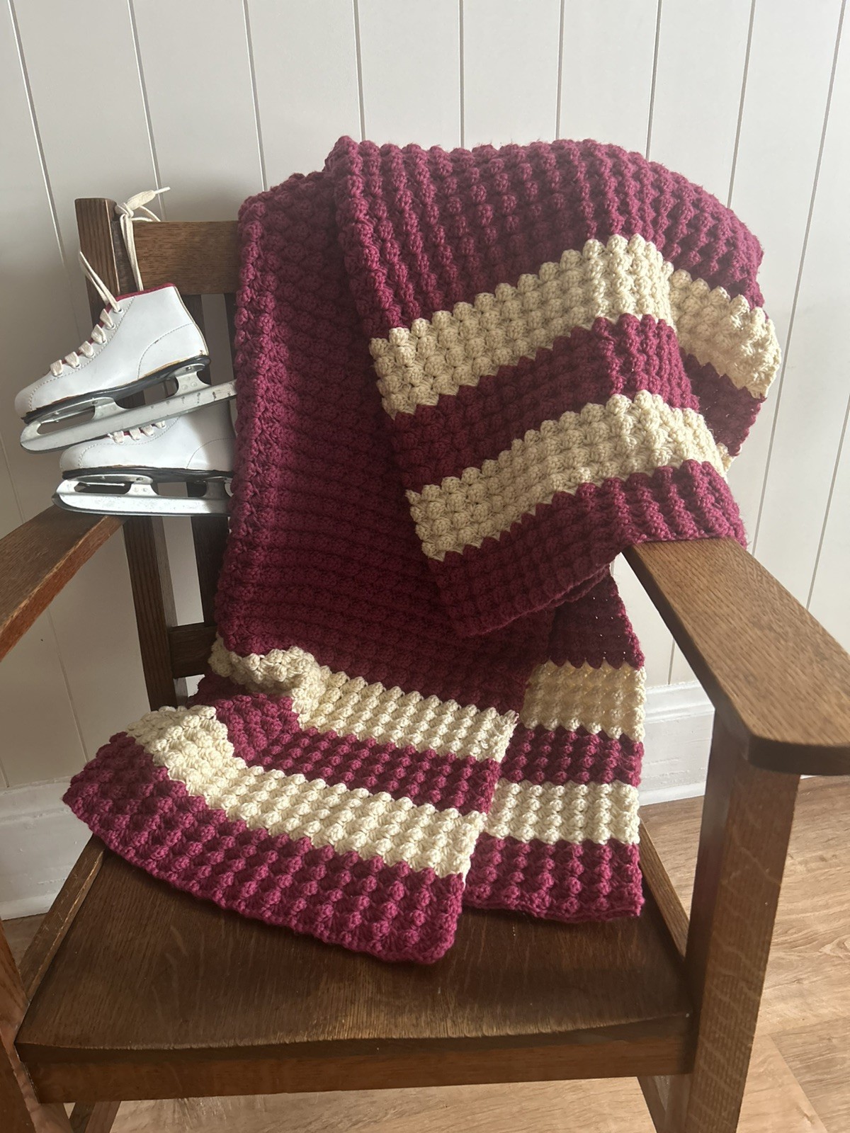 Plum/IvoryHandmade Crochet Afghan 40x68