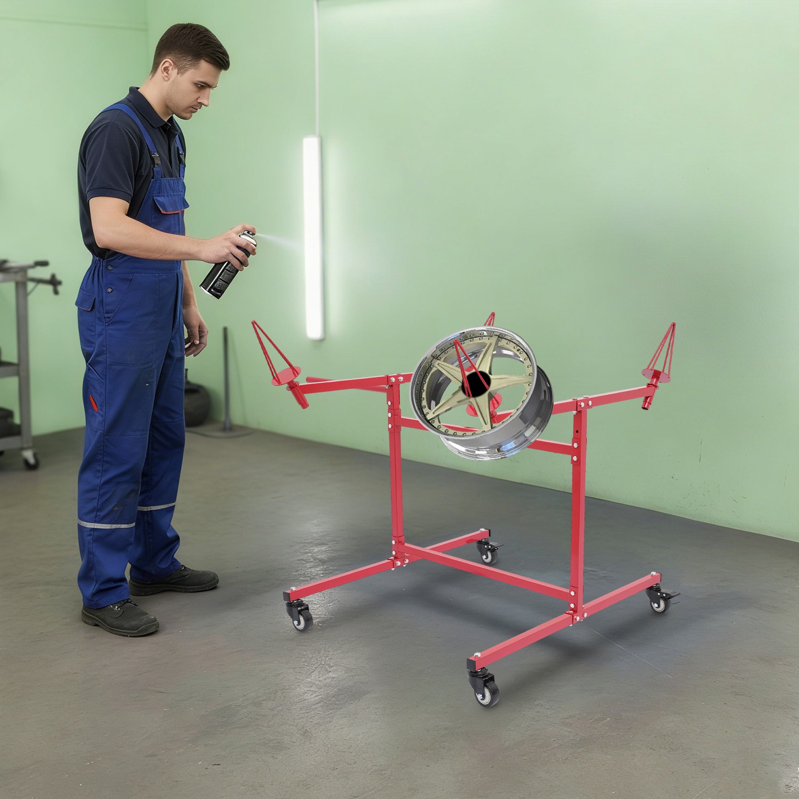 Red Heavy Duty Wheel Rim Painting Stand, Mobile Wheel Paint Stand 100*83*81cm