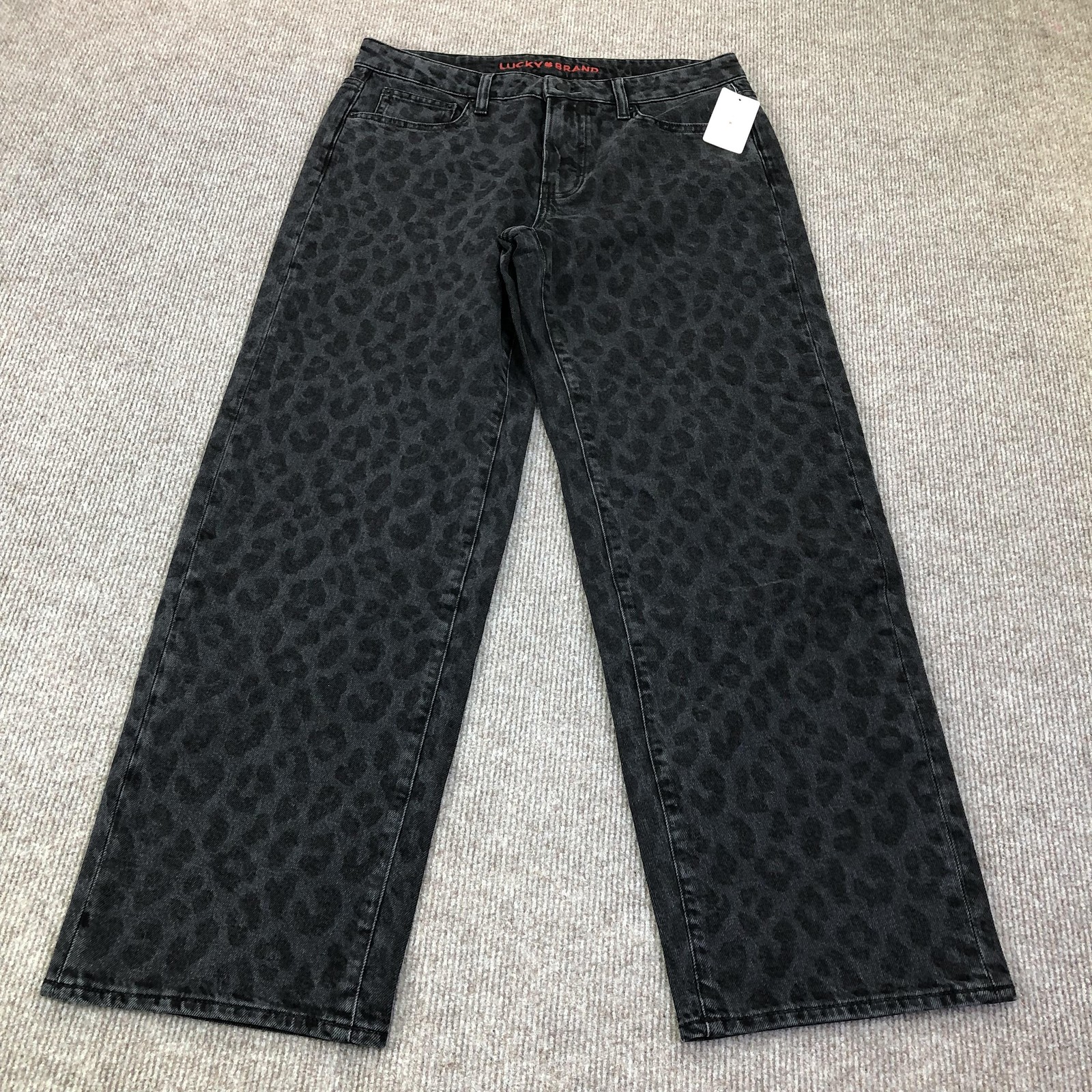 Lucky Brand Baggy Wide Leg Jeans Womens 6/26 Charcoal Leopard Denim 26x30 Fall