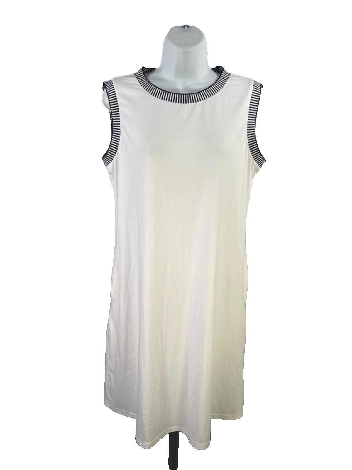 Merokeety Women\'s White/Black Striped Sleeveless Midi Dress - M Merokeety Women\'s White/Black Striped Sleeveless Midi Dress - M