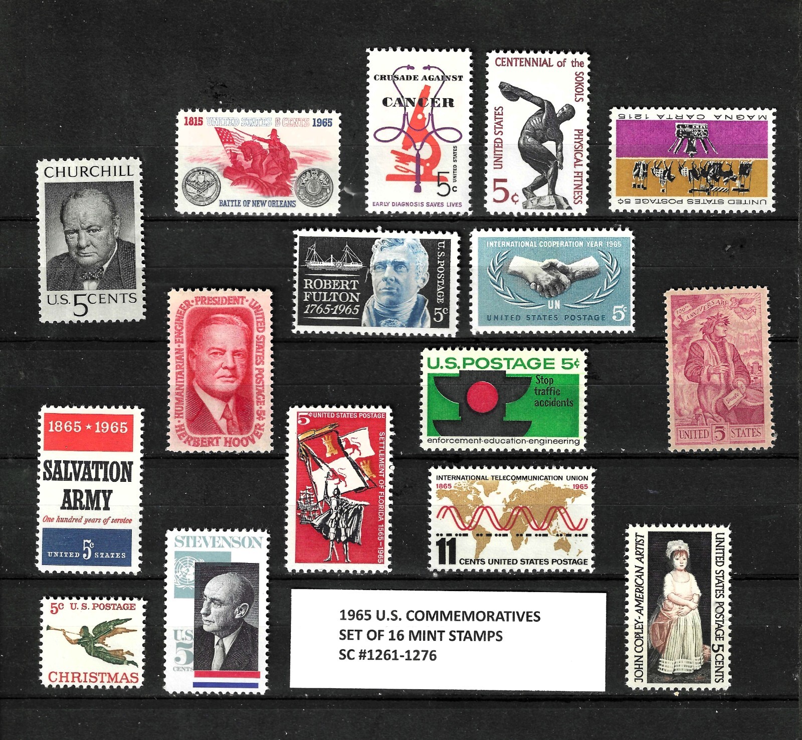 1965 U.S. Commemorative Stamp Set Scott #1261–1276 MINT NH – Complete Year Set