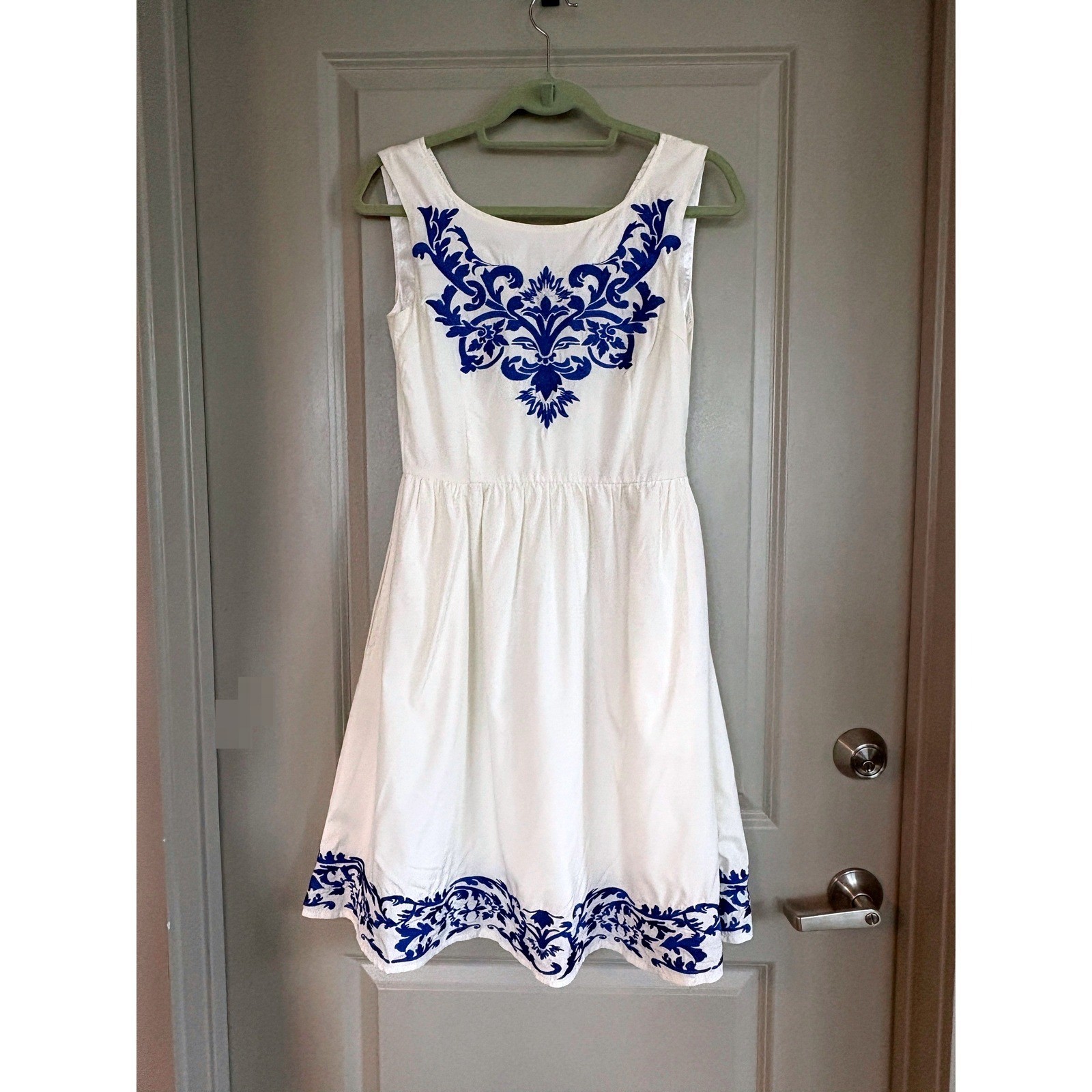 Geode ModCloth Blue Embroidered Fit Flare Dress S