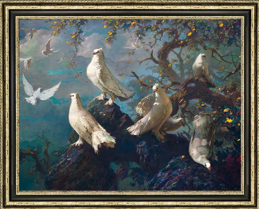 Hand Painted Oil Painting Old Master-Art Antique style Animal Pigeon On Canvas