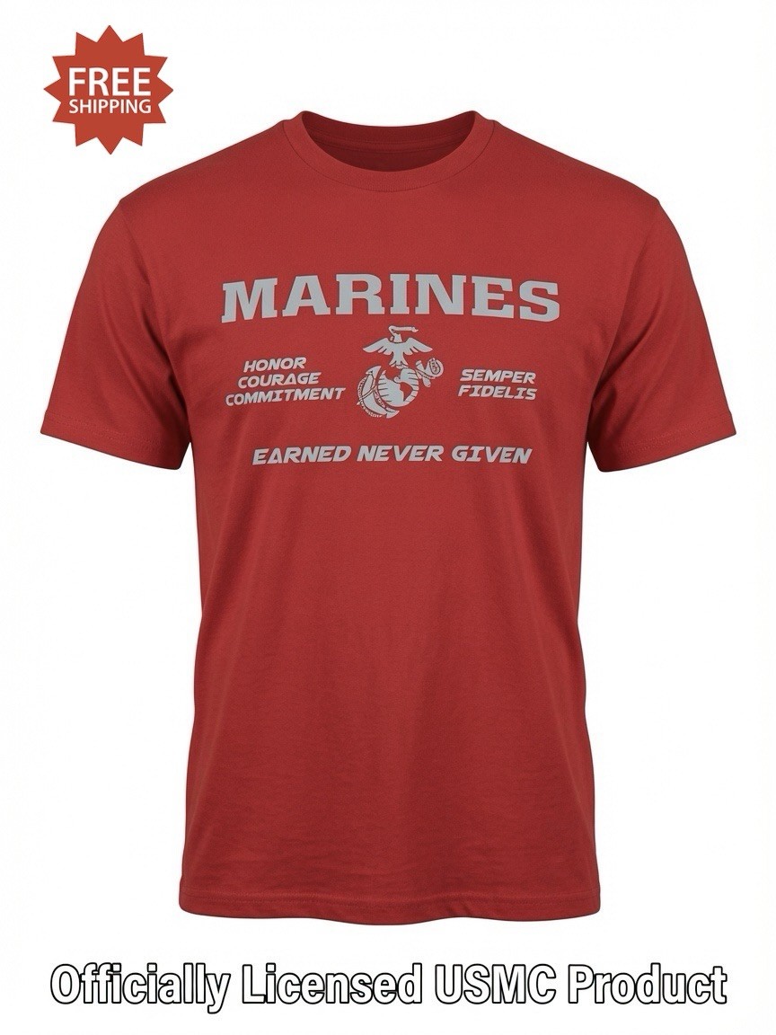 USMC “MARINES - EARNED NEVER GIVEN” Red T-Shirt - Size XL - by MV Sport - NWT USMC “MARINES - EARNED NEVER GIVEN” Red T-Shirt - Size XL - by MV Sport - NWT