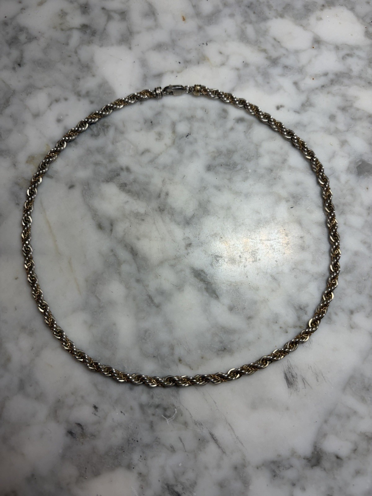 VTG Precious Precious 925 Sterling Silver & 14K Gold Rope Twist Necklace 34g 18”