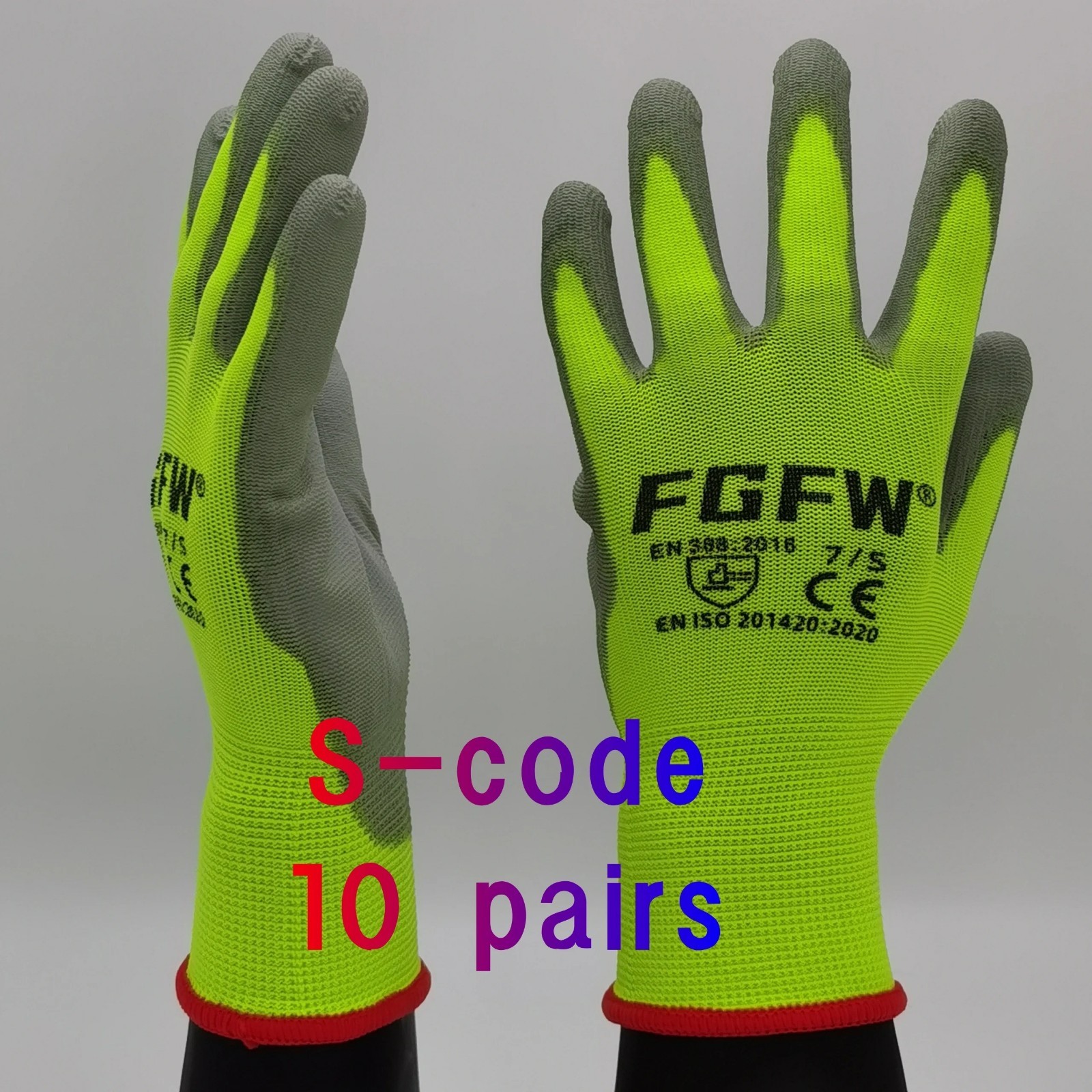 10 Pairs Work Gloves High-Viz Green Ultra-Thin PU Palm Coated Multi-Purpose 