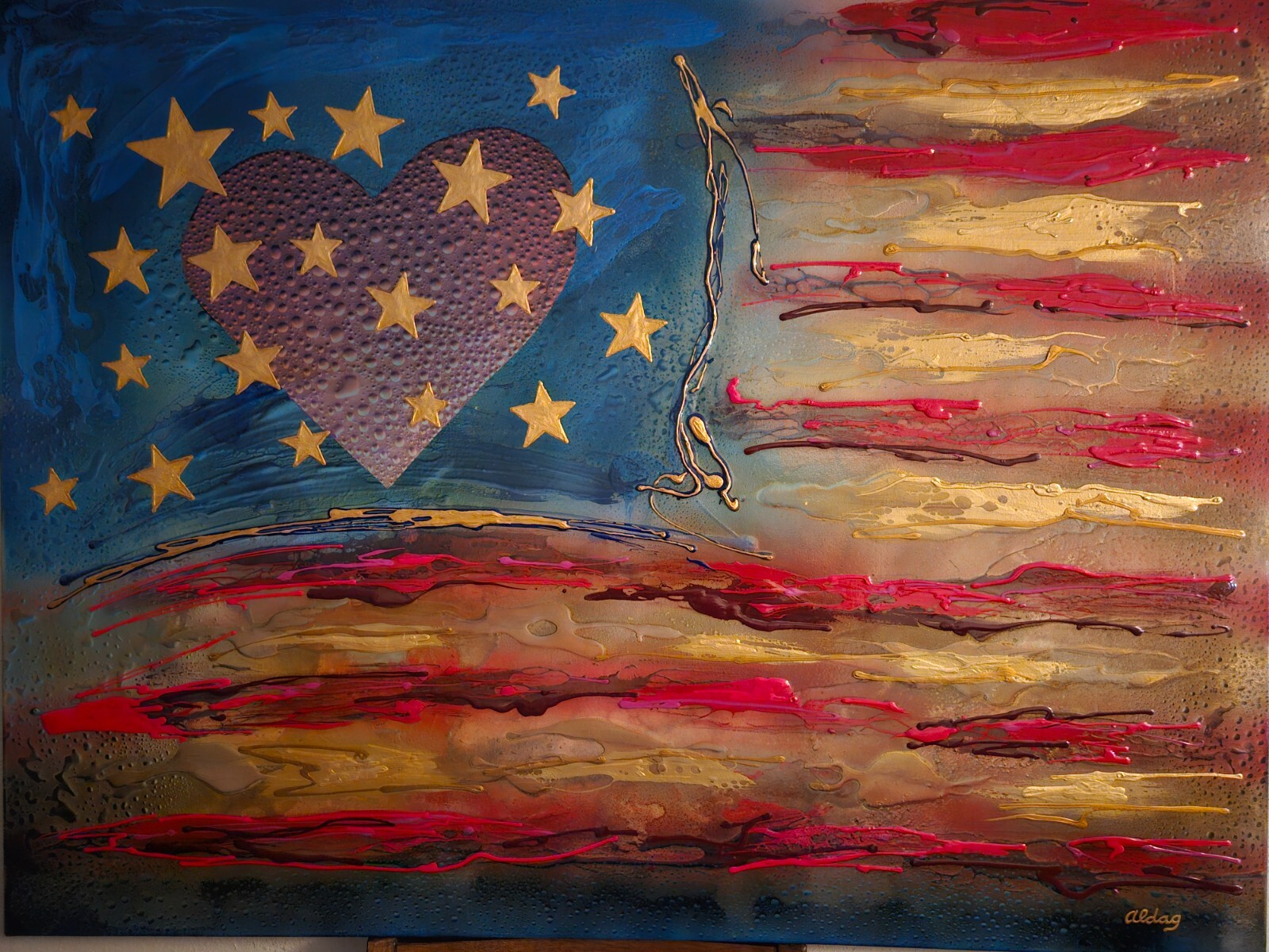 Rare And Unique American Flag Acrylic Painting 48\ Rare And Unique American Flag Acrylic Painting 48\