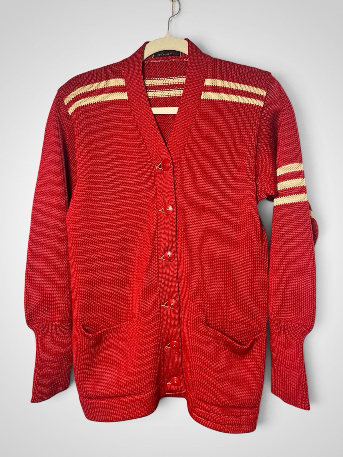 Varsity Englewood Knitting Mills sweater True Vintage 40/50s Red/Cream NOS Wool