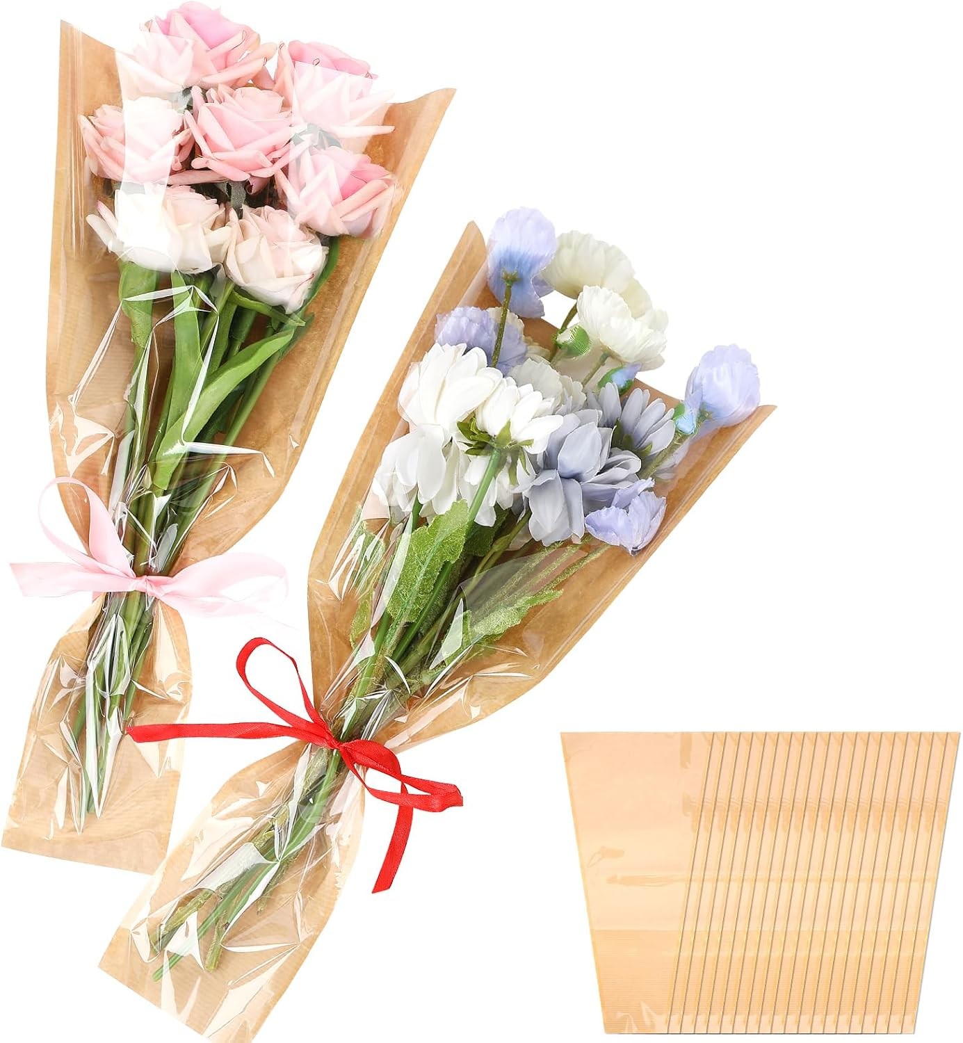 40Pcs Flower Wrapping Bags Kraft Paper Flower Sleeves for Bouquets