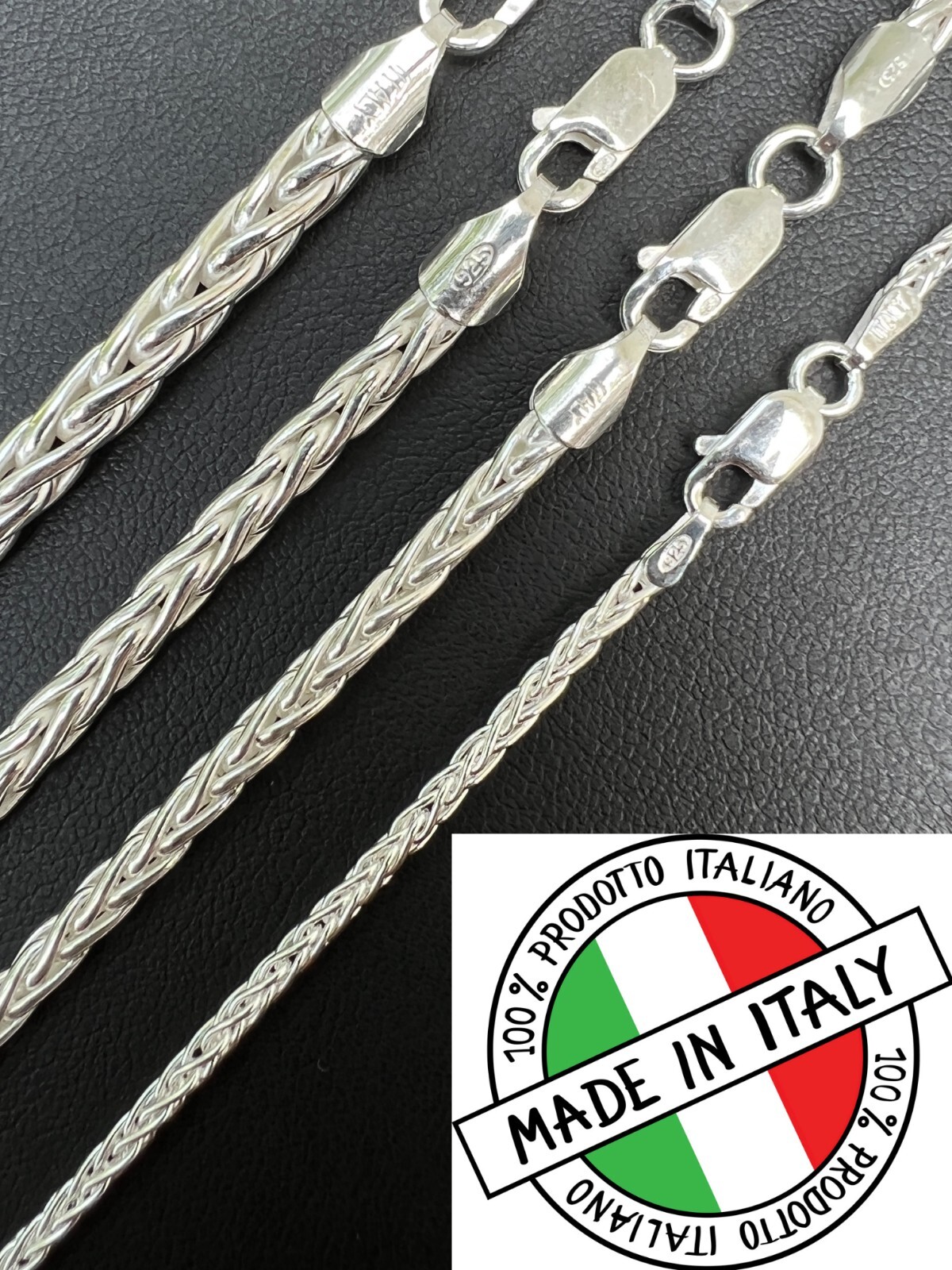 Real Solid 925 Sterling Silver Spiga Rope Wheat Chain Necklace 2-5mm 16-30\