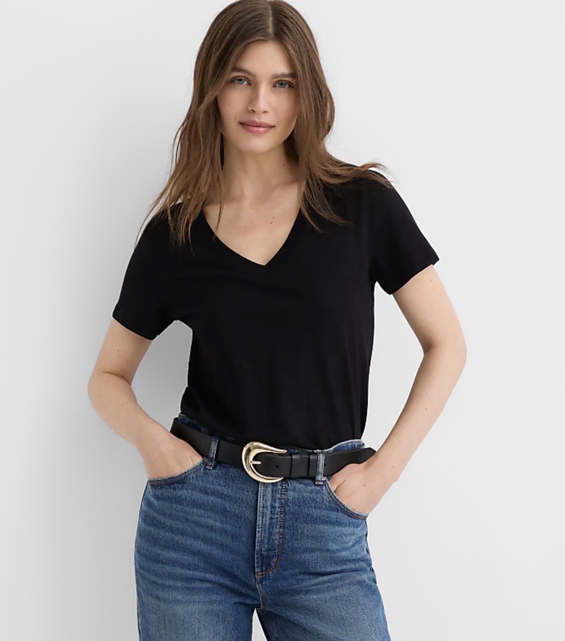 EUC LOFT EVERYDAY V-Neck SHORT SLEEVE Tee SHIRT TOP SMALL BLACK