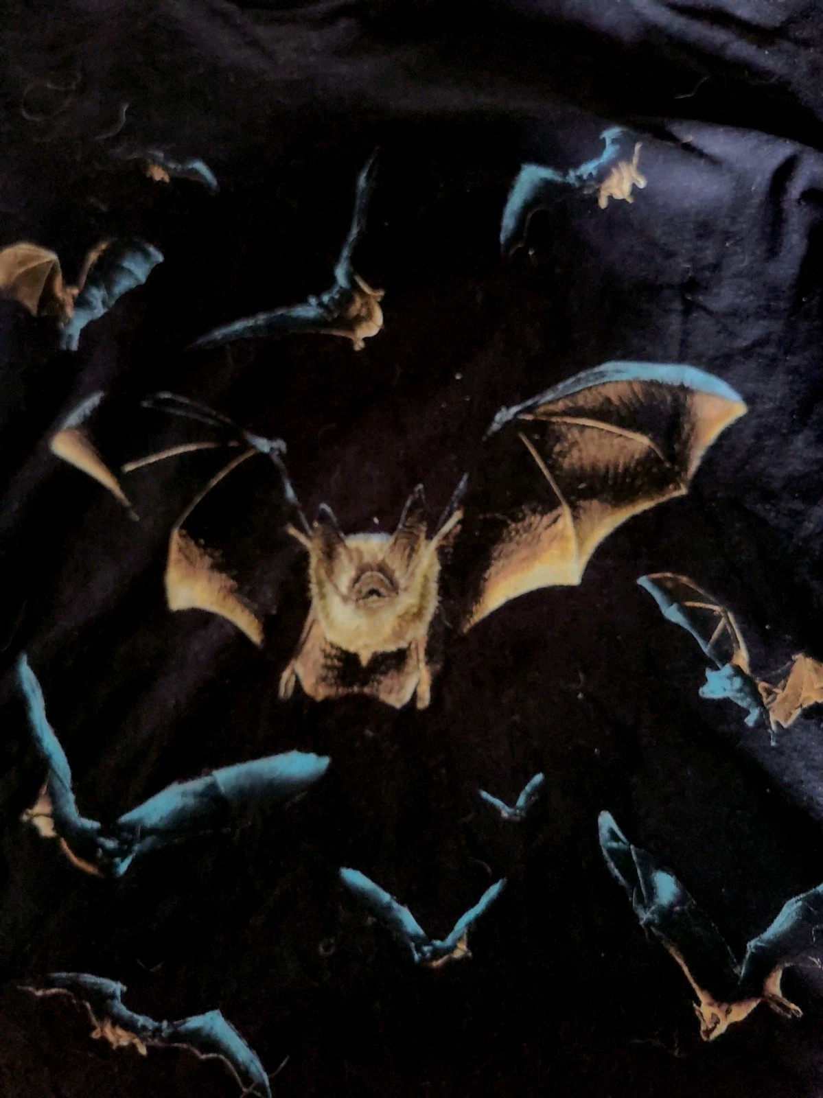 Vintage Bats Black Graphic Tee Adult Size Large Skater Grunge Goth Halloween Y2K