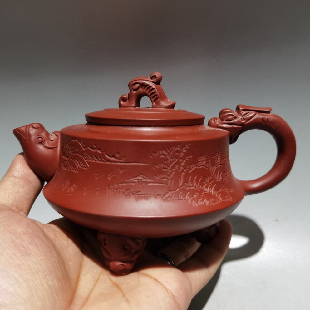 Vintage Chinese Yixing Purple Clay Teapot Zisha Ceremony Carving Collectible Art