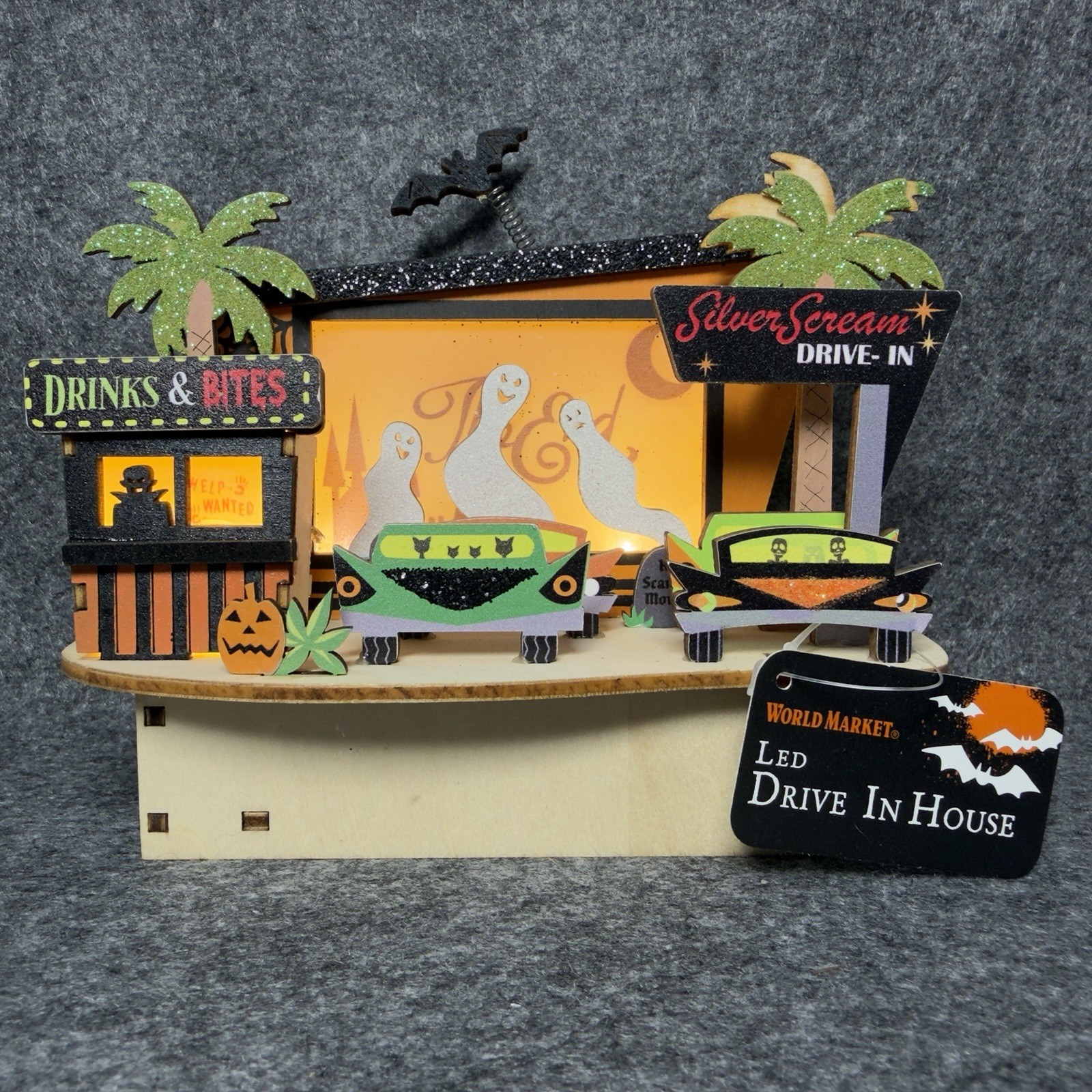 World Market Halloween Silver Screen Drive-in Light Up Wooden Laser-cut MCM 2022