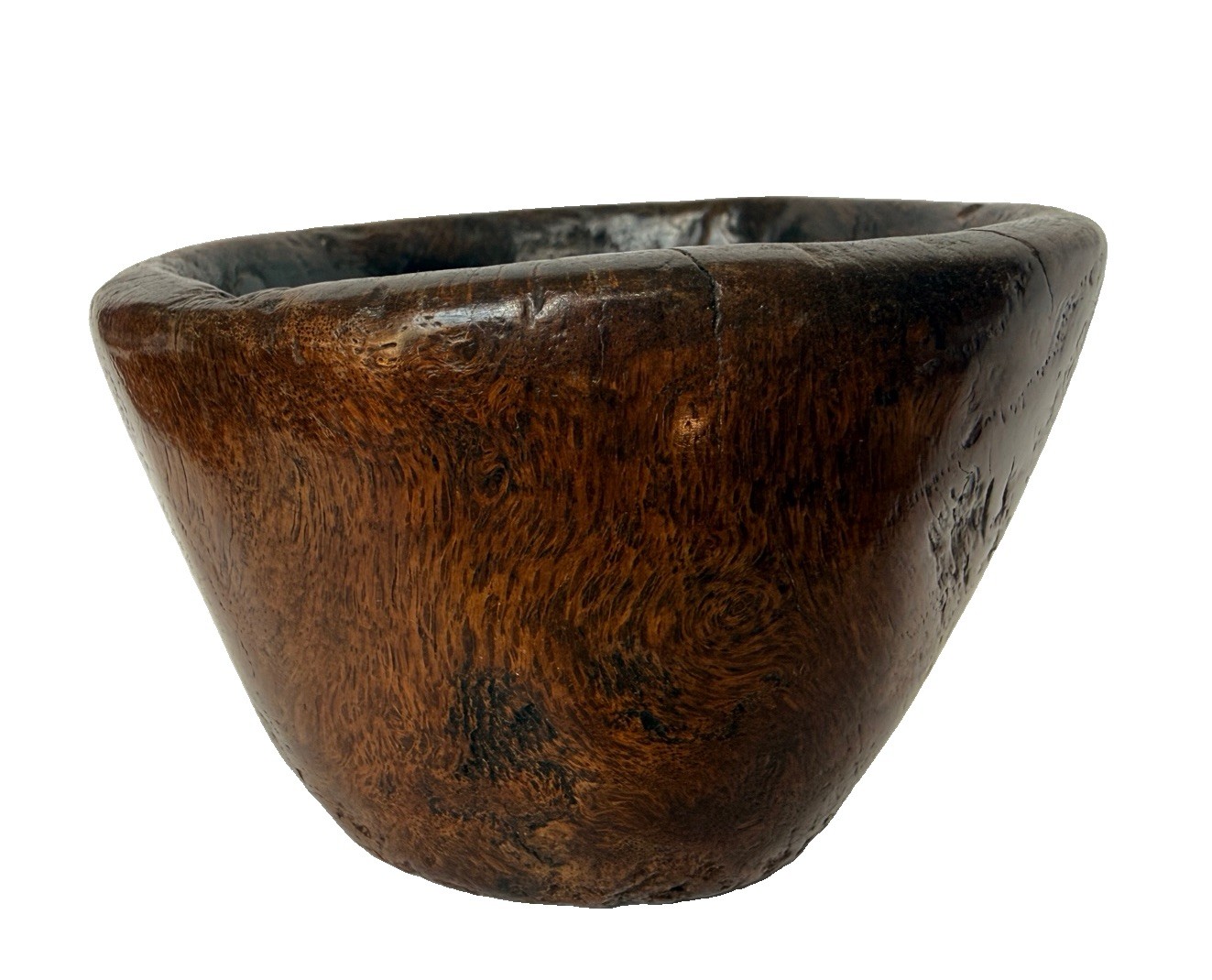 Antique 19th C Spanish Oak Burl Bowl Hand Carved Treen 5” Figured Burl