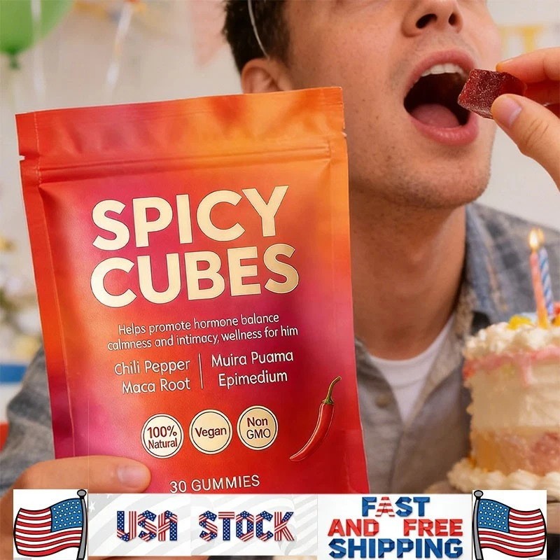 1x Spicy Cubes Hot Peach Gummies With Chili Pepper, Maca Root Muira Puama Gummy