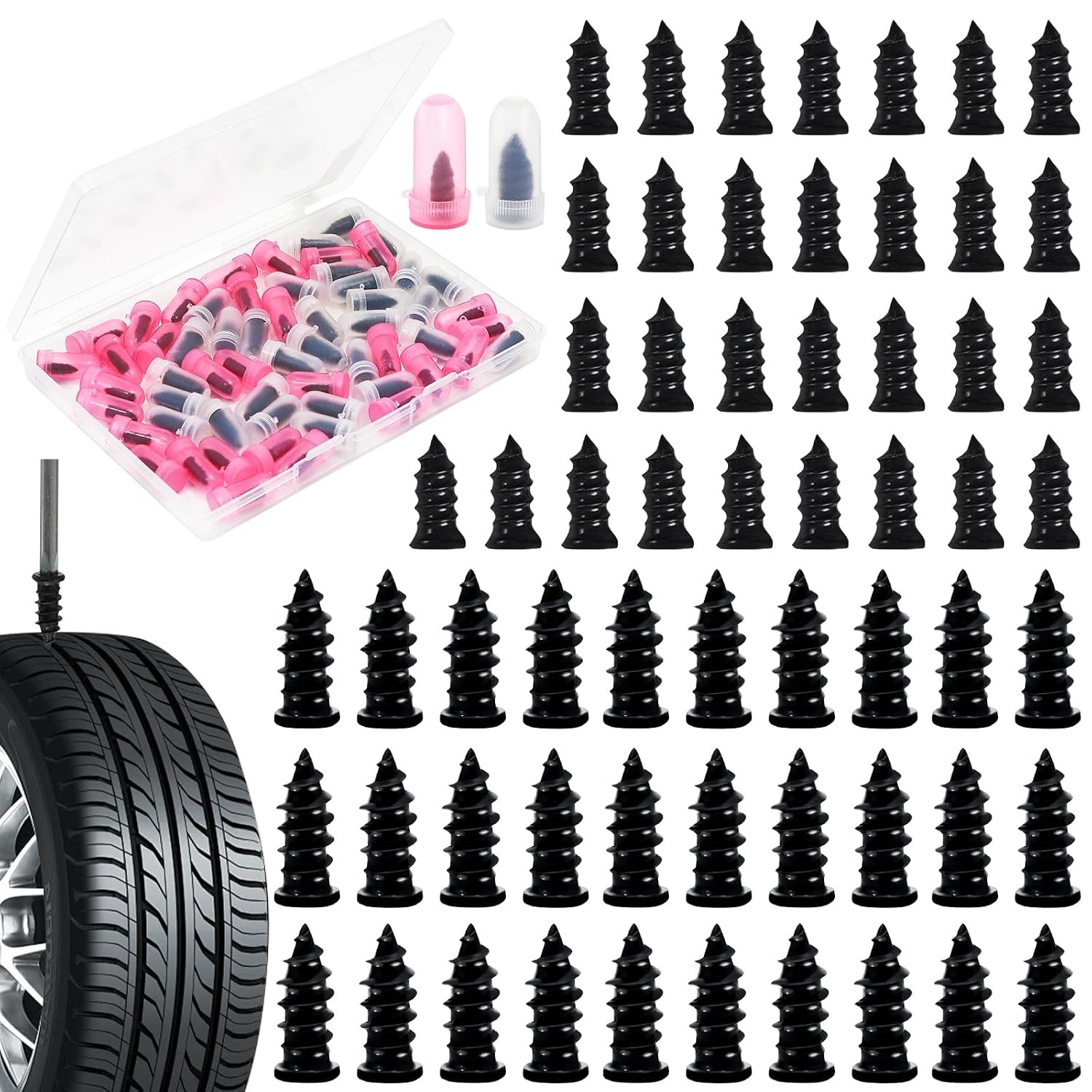 Share 100Pcs Tire Repair Rubber Nail Screw Tire Plugs Quick Puncture for Car Tru Share 100Pcs Tire Repair Rubber Nail Screw Tire Plugs Quick Puncture for Car Tru