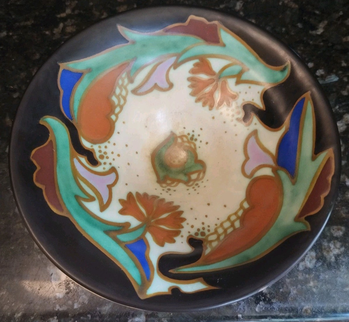 Gouda Pottery Holland  Round Pedestal Bowl 8 Inches Diameter Anjer Distel? B1F