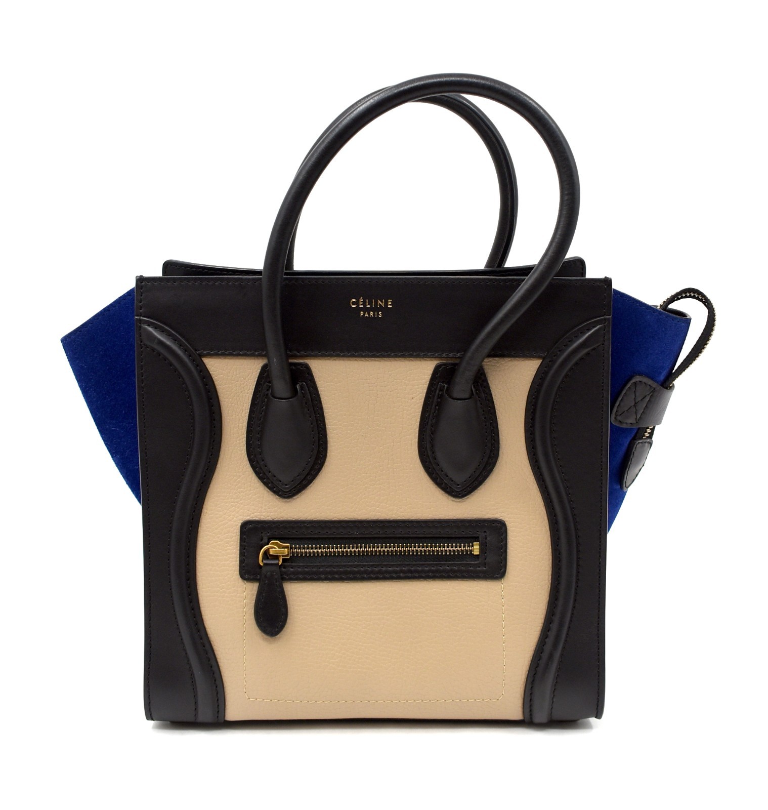 Celine Mini Luggage Elephant Calfskin and Suede Tri-Color Black/Sand/Blue