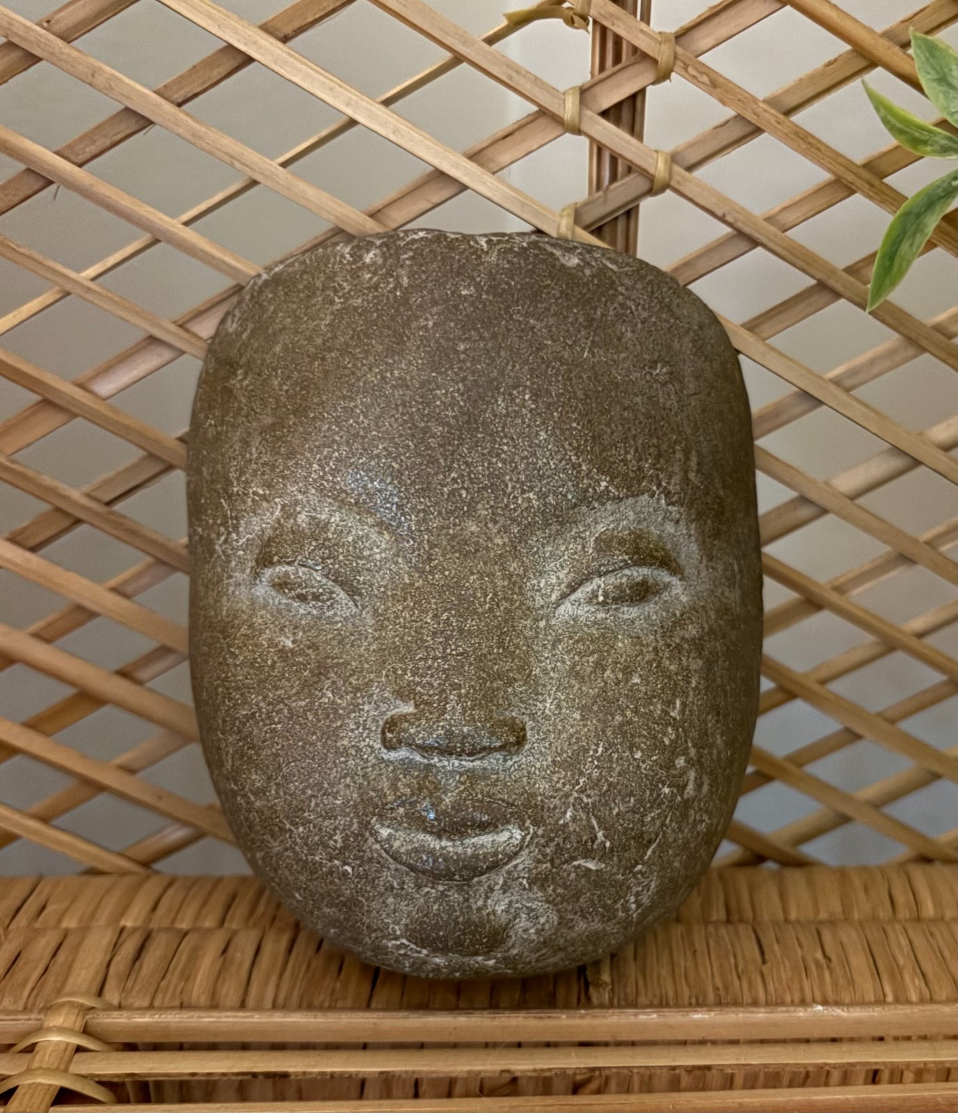 Vtg 1965 MPI Museum Pieces Inc Carved Stone Face BoHo Wall Art Signed C. Elsbach