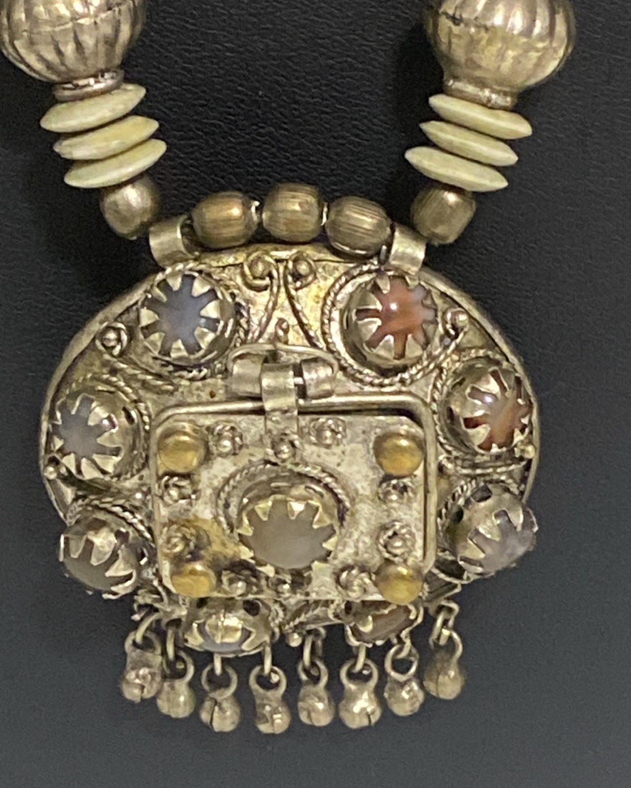 Vintage Tribal Prayer Box Amulet Necklace India Genuine Stone Brass Vintage Tribal Prayer Box Amulet Necklace India Genuine Stone Brass