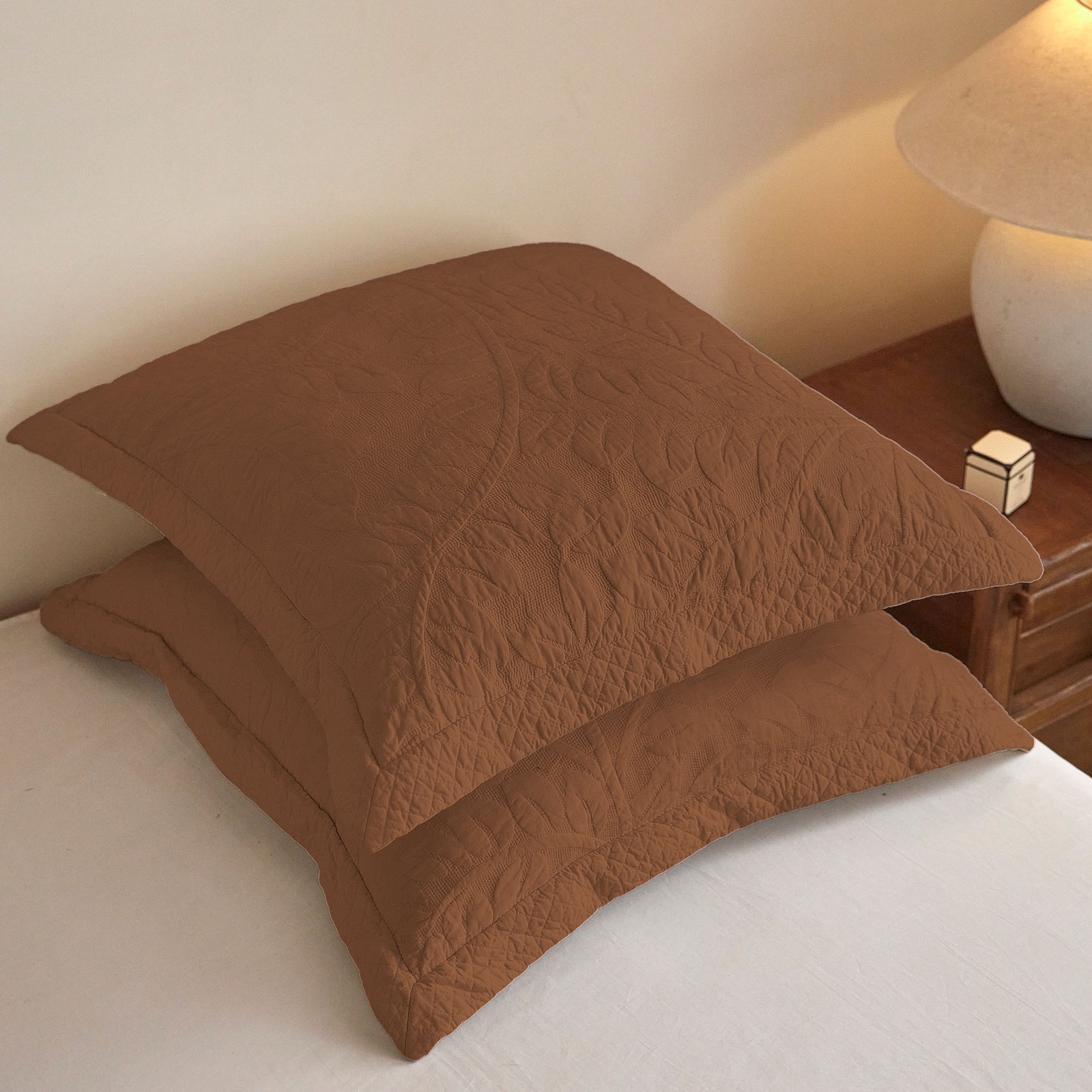 100% Cotton Embroidered Quilted Pillow Shams Set of 2, 26\
