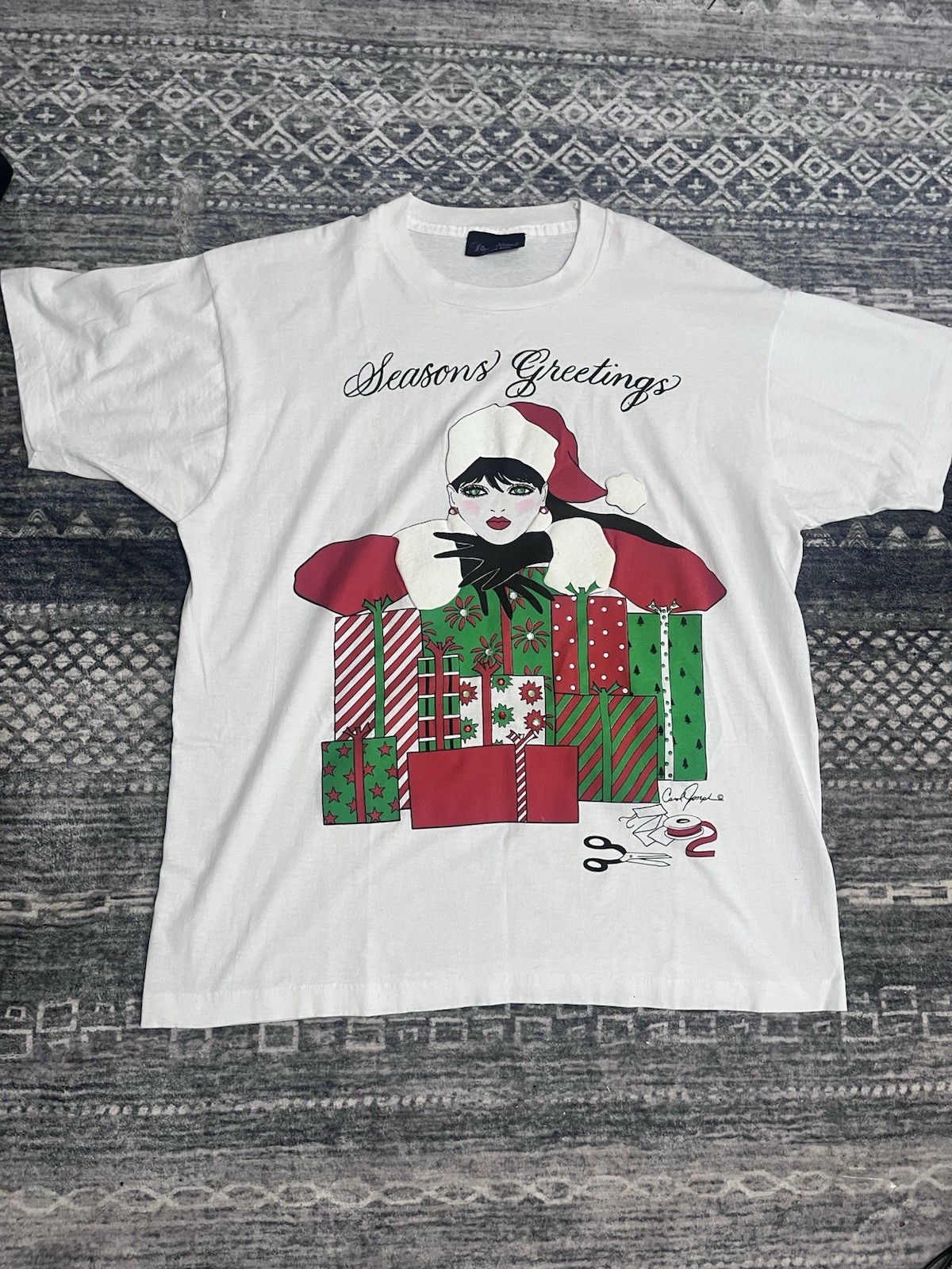 Vintage Single Stitch Carol Joseph Christmas Art Tee Rhinestone
