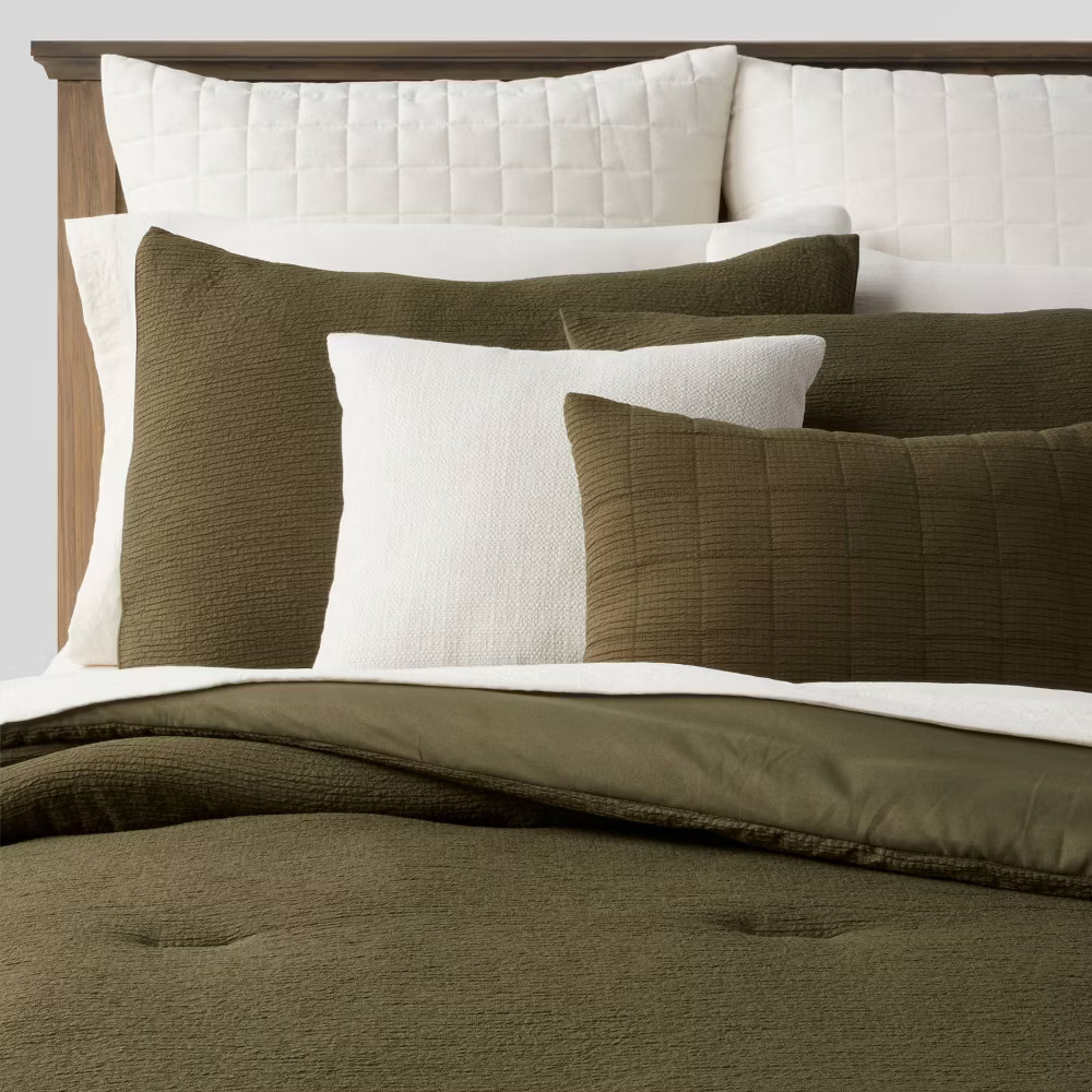 12pc King Micro Texture Comforter & Sheet Bedding Set Dark Green -