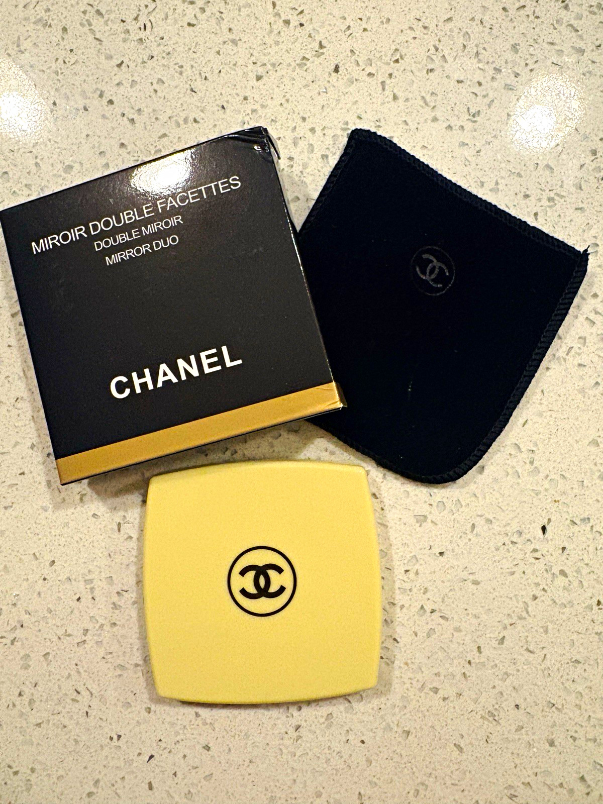 CHANEL Mirror Duo Double-Sided Compact Square Beige w/ Pouch & Box