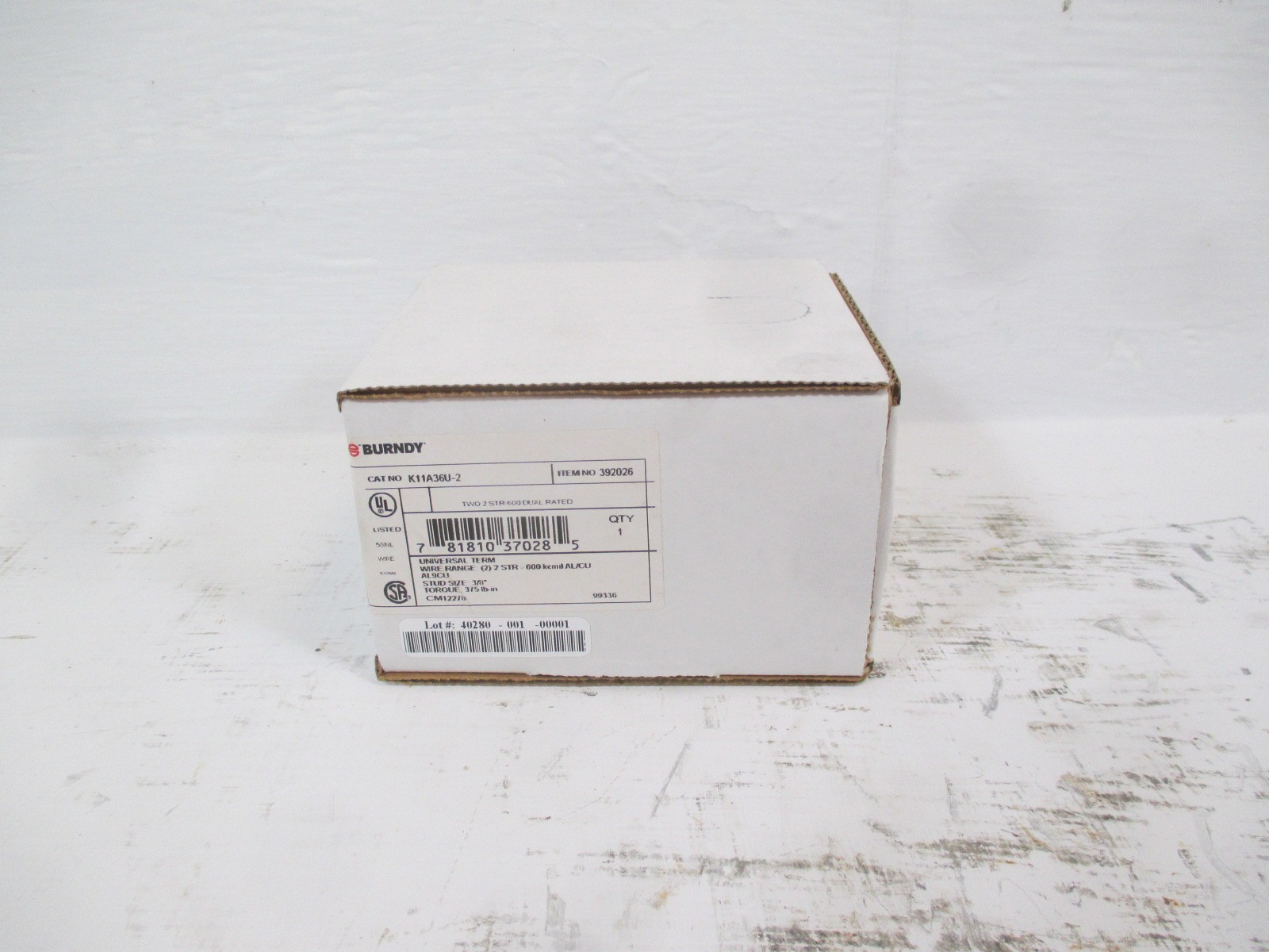 NEW Burndy K11A36U-2 392026 2 STR-600 Dual Rated Lug AL9CU Stud Size: 3/8