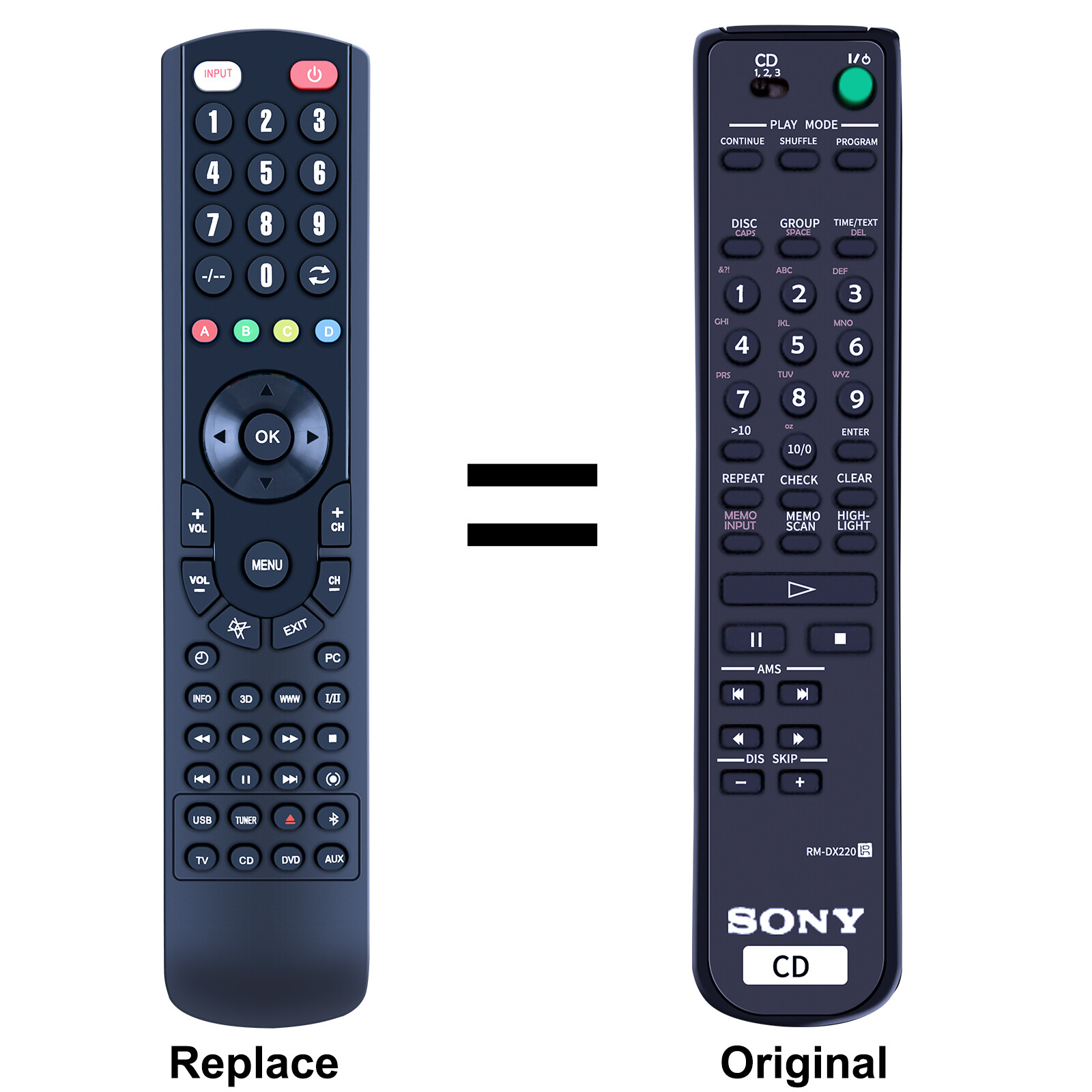RM-DX220 Replace Remote For Sony Compact DVD Player CDP-CX205 CDP-CX230 CDPCX235