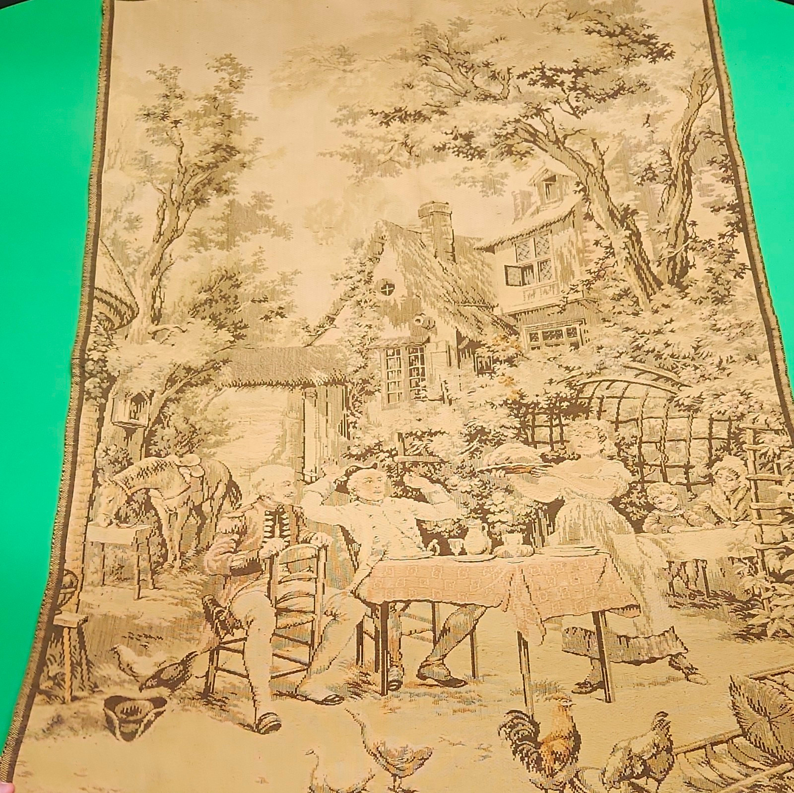 Vintage French Scenic Farmhouse Woven Fabric Tapestry Wall Hanging Large Vintage French Scenic Farmhouse Woven Fabric Tapestry Wall Hanging Large