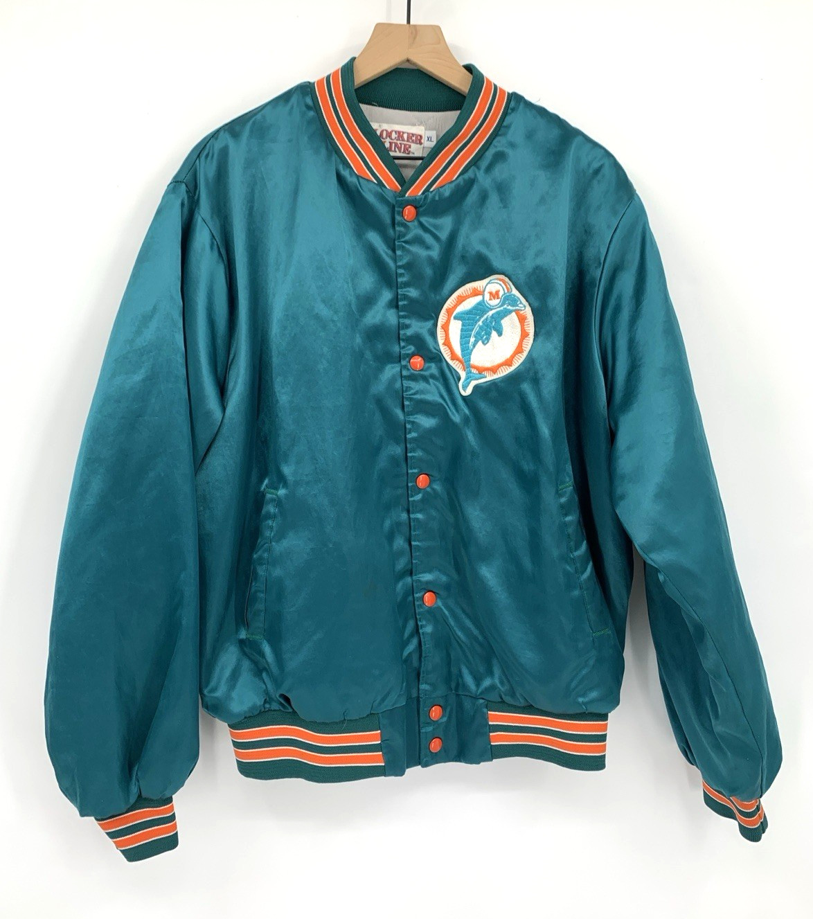Vintage Miami Dolphins Jacket Mens XL Satin Bomber Locker Line 90s NFL Made USA Vintage Miami Dolphins Jacket Mens XL Satin Bomber Locker Line 90s NFL Made USA