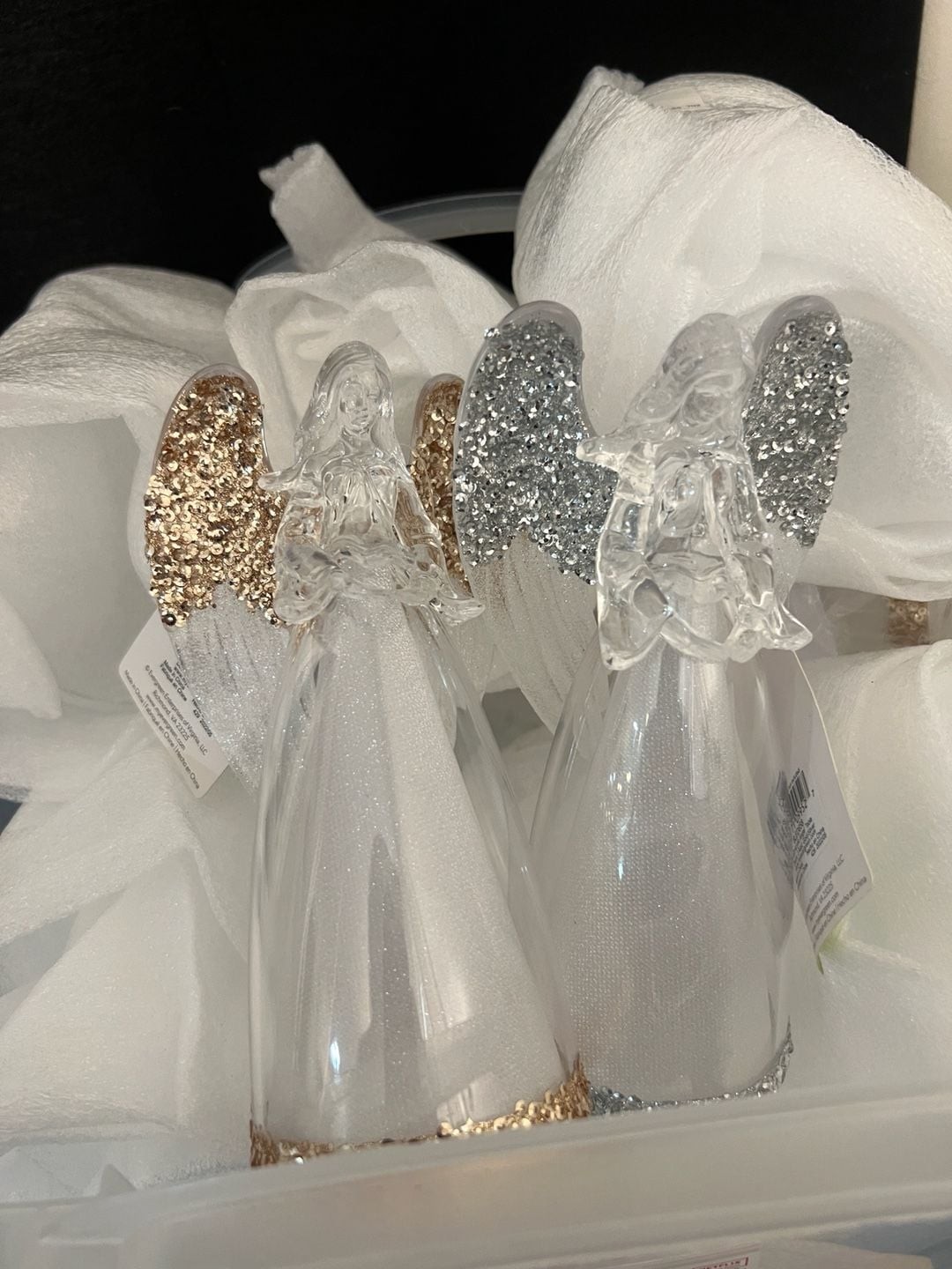 Evergreen Enterprises LED Acrylic Angel Table Decor Set of 2 Gold and Silver