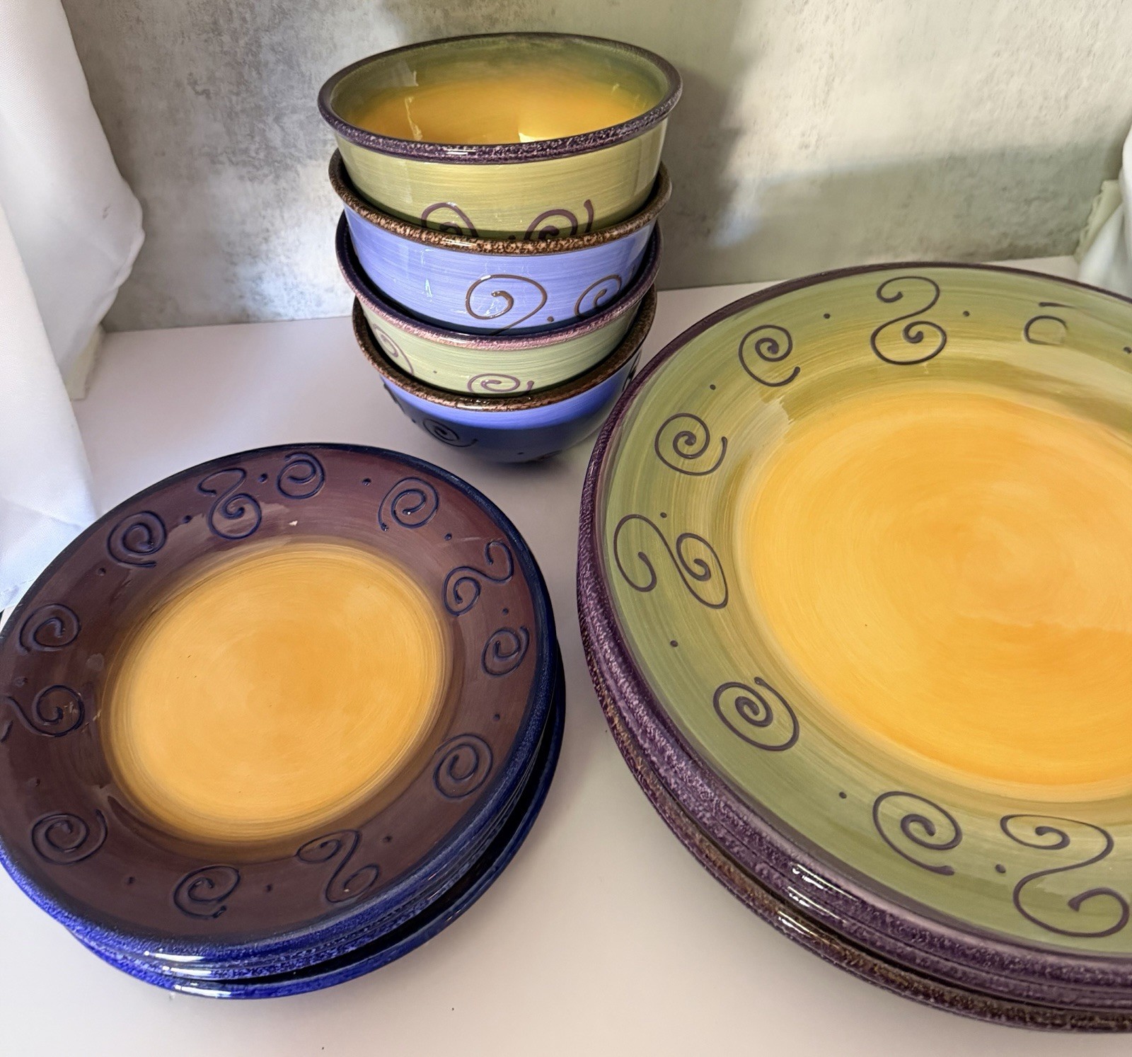 NEW 12 Pc Tabletops Ambrosia Dishes Raised Scroll- 4 Dinner, 4 Lunch, 4 Bowl VTG
