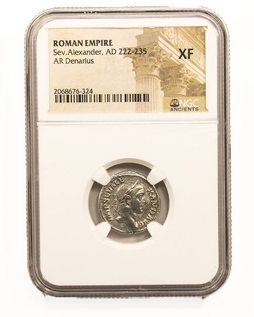 222-235 AD Roman Silver Denarius of Severus Alexander NGC XF