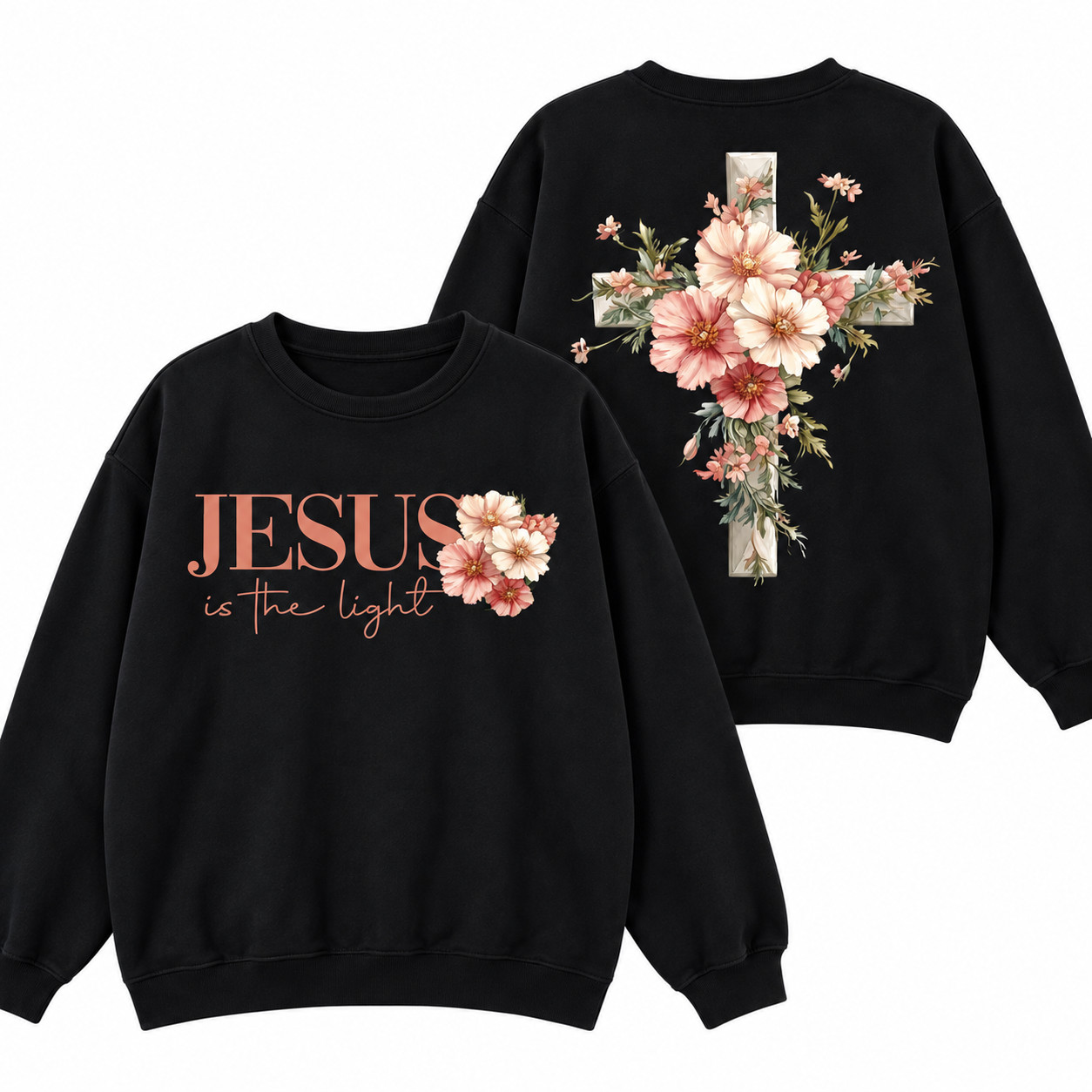 Jesus Is The Light T-Shirt Walk By Faith Floral Cross Christian Bible Verse Tee