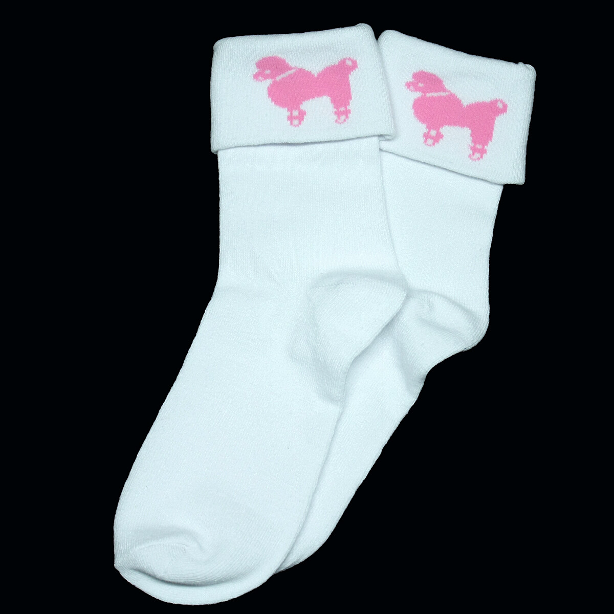 New - Girls White Bobby Socks with PINK Poodles for Poodle Skirt Costume