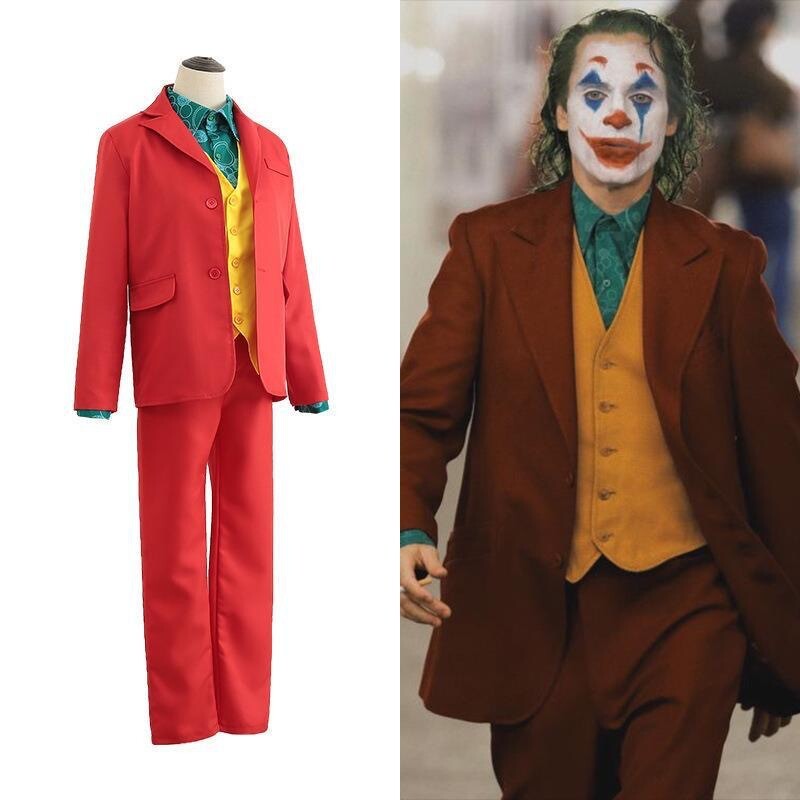The Joker Men\'s Cosplay Costume Clown Clothes Red Suit Halloween Jacket Uniform
