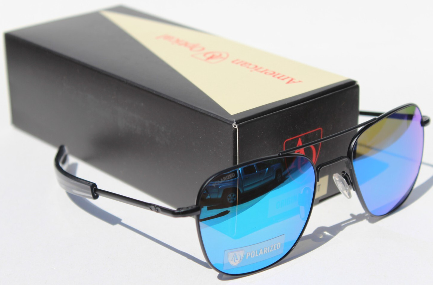AMERICAN OPTICAL Original Pilot POLARIZED Sunglasses Black/Blue BT SM BMN-P NEW