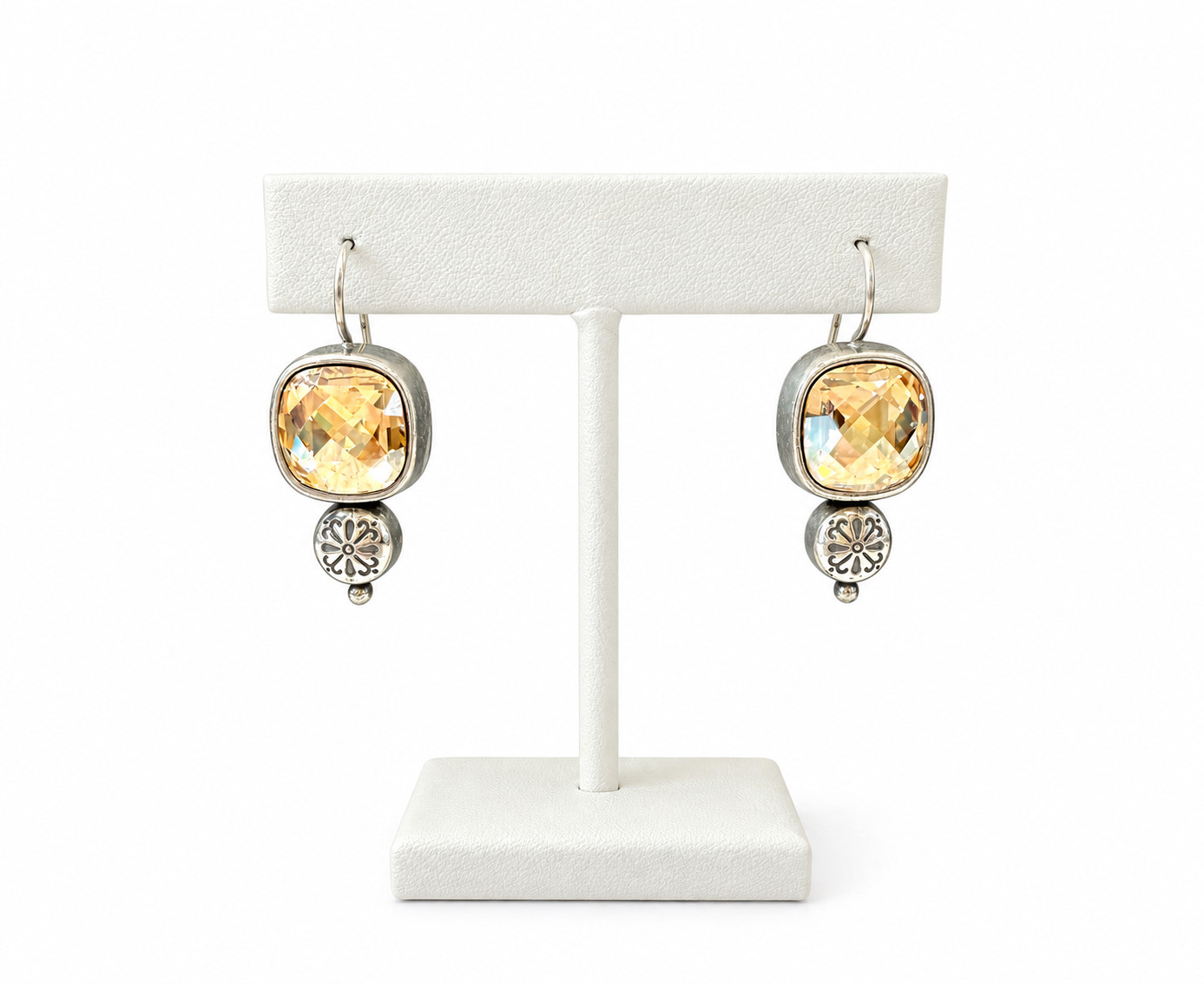 Brighton Collectibles Monte Carlo Citrine Colored Earrings Silver Tone
