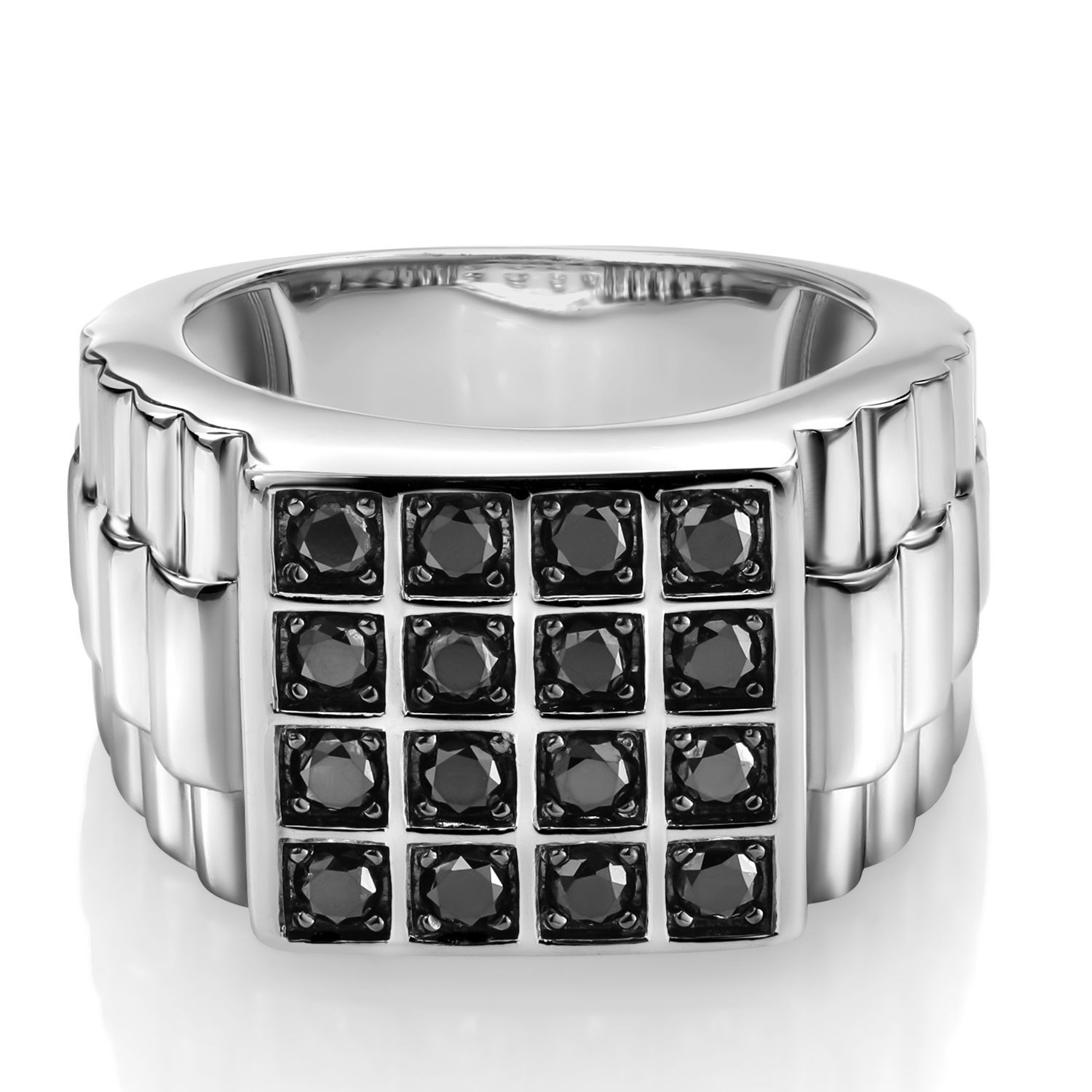 Men\'s 925 Sterling Silver  Black Diamond Ring (1.04 Cttw, Top Width 15MM,