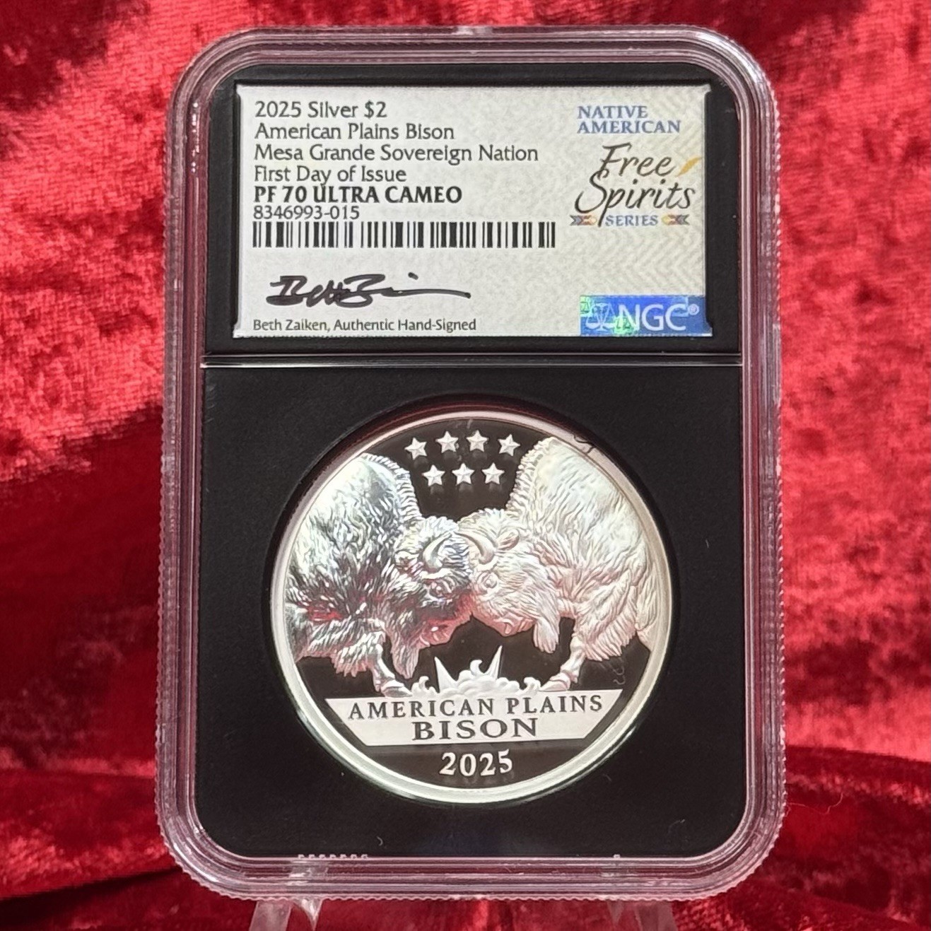 2025 Mesa Grande $2 American Plains Bison 2oz Silver NGC PF70 FDI Signed Zaiken