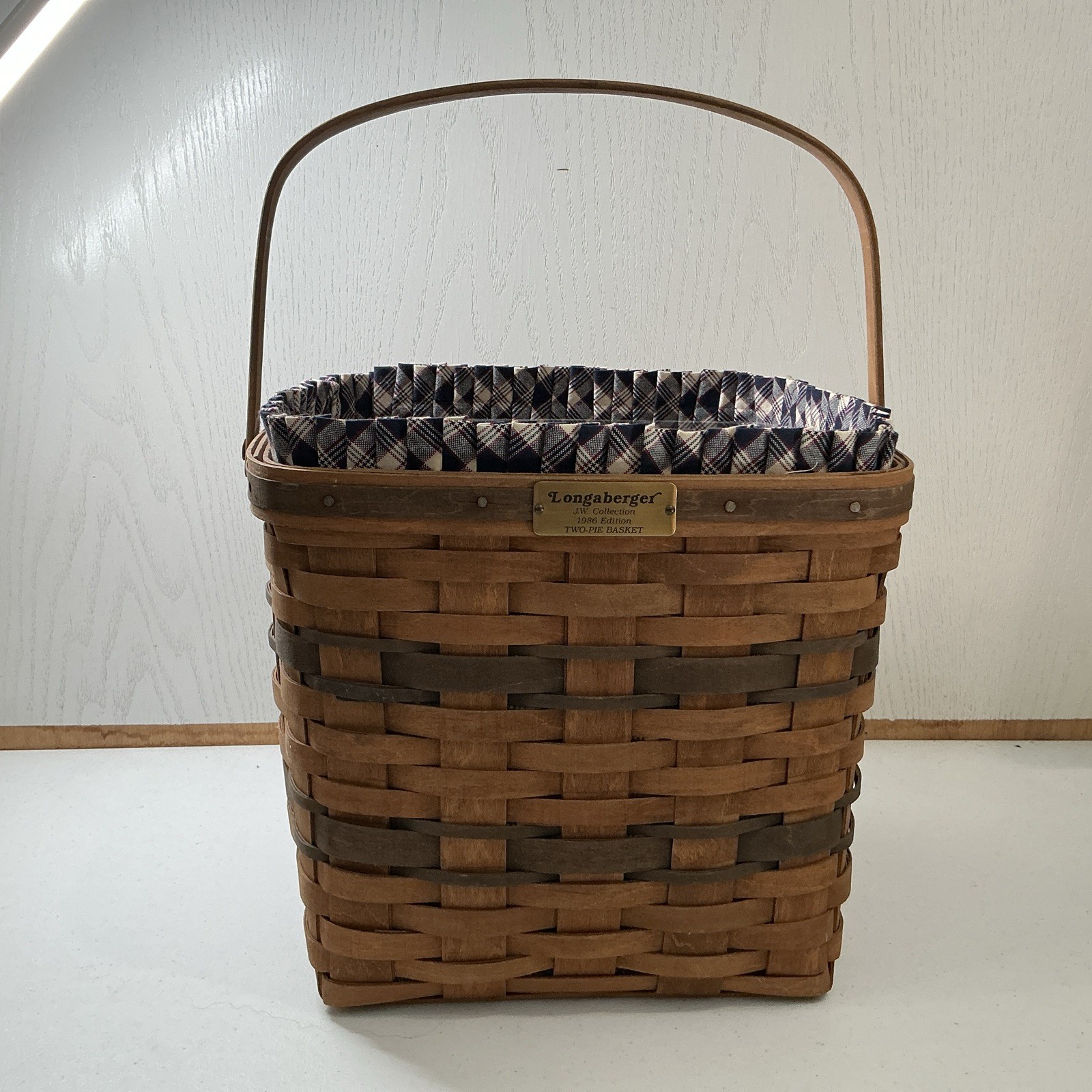 Longaberger JW Collection Two Pie Basket 1986 w/Liner, Protector, Wooden Riser Longaberger JW Collection Two Pie Basket 1986 w/Liner, Protector, Wooden Riser