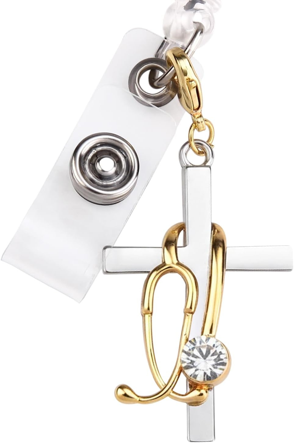 Cross with Stethoscope Badge Charm, Cute Nurse Badge Reel Accessory, ID Clip Cha