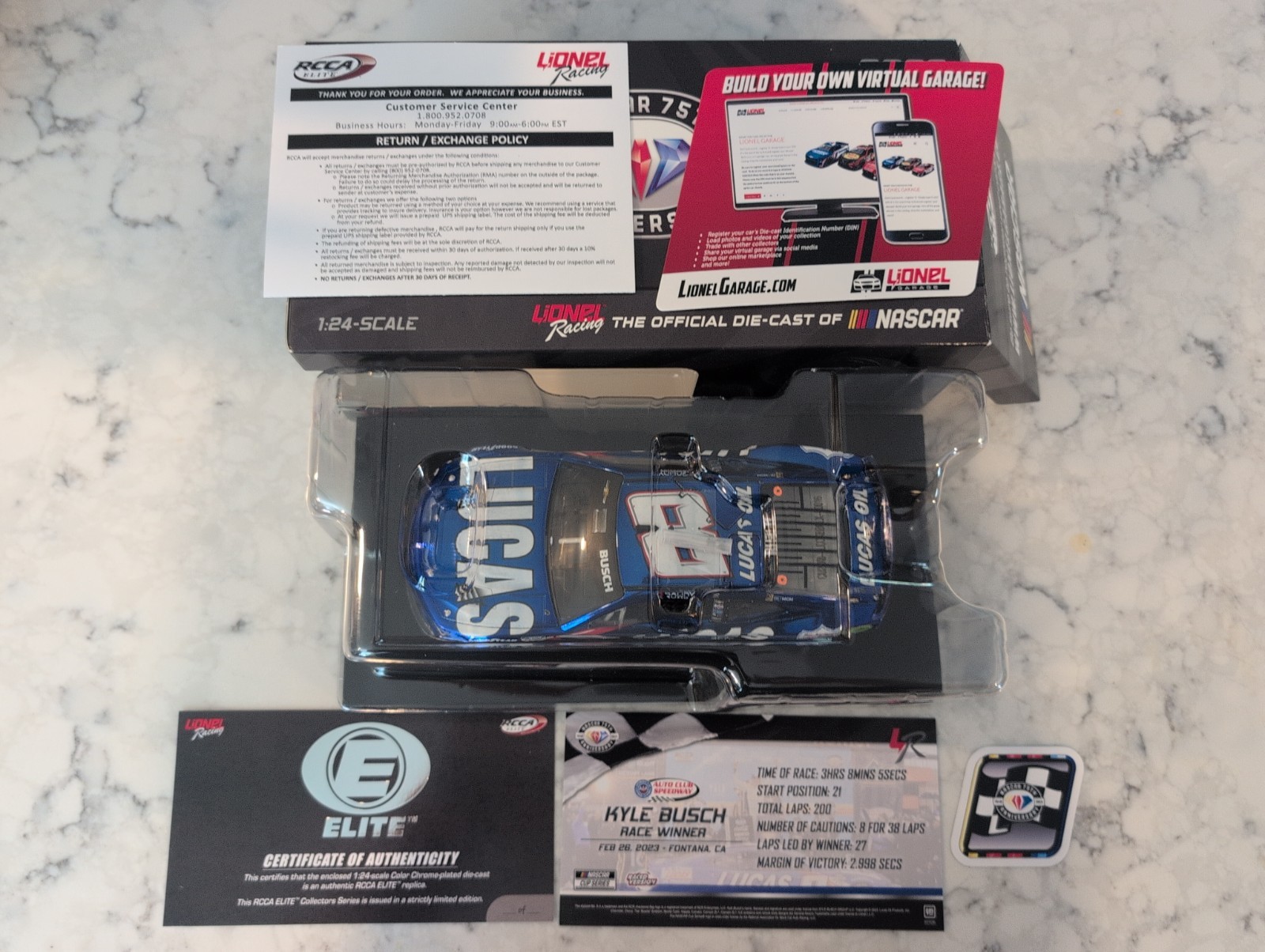 2023 RCCA KYLE BUSCH #18 LUCAS OIL AUTO CLUB WIN COLOR CHROME ELITE CAR#106/175 2023 RCCA KYLE BUSCH #18 LUCAS OIL AUTO CLUB WIN COLOR CHROME ELITE CAR#106/175