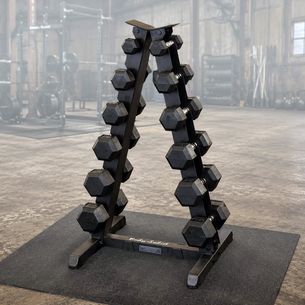 Body-Solid 5-30 lb. Rubber Dumbbell Package with Rack Body-Solid 5-30 lb. Rubber Dumbbell Package with Rack