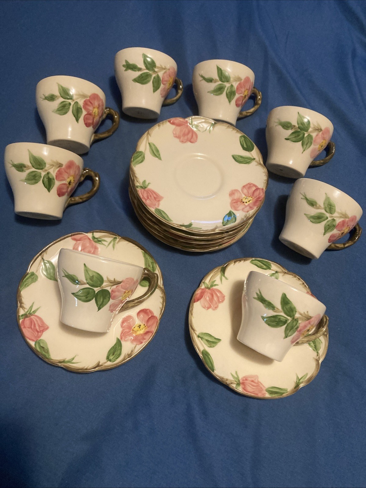 8 Vtg HTF Franciscan Desert Rose Demitasse Cup & Saucer Sets USA 8 Vtg HTF Franciscan Desert Rose Demitasse Cup & Saucer Sets USA