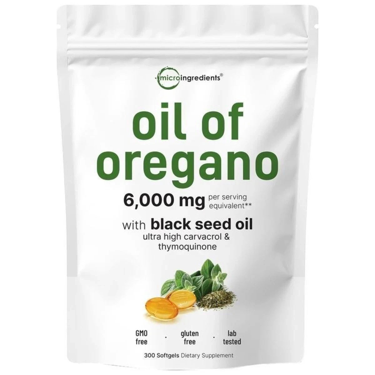 Micro Ingredients Oregano & Black Seed Oil – 6000mg, 300 Softgels, 2-in-1